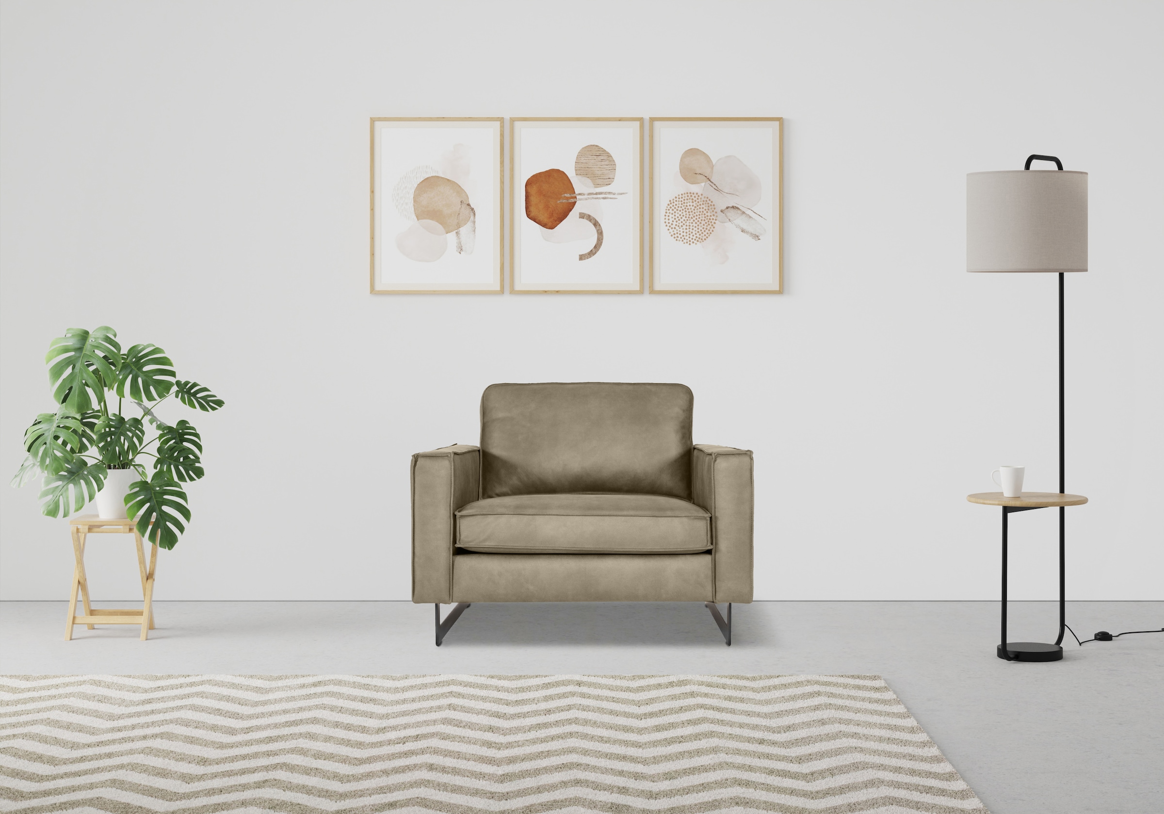 Places of Style Loveseat »Pinto 105 cm, Cord, Chenille, Lederoptik«, mit Keder, Metallfüßen und auch in Cord Bezug erhältlich