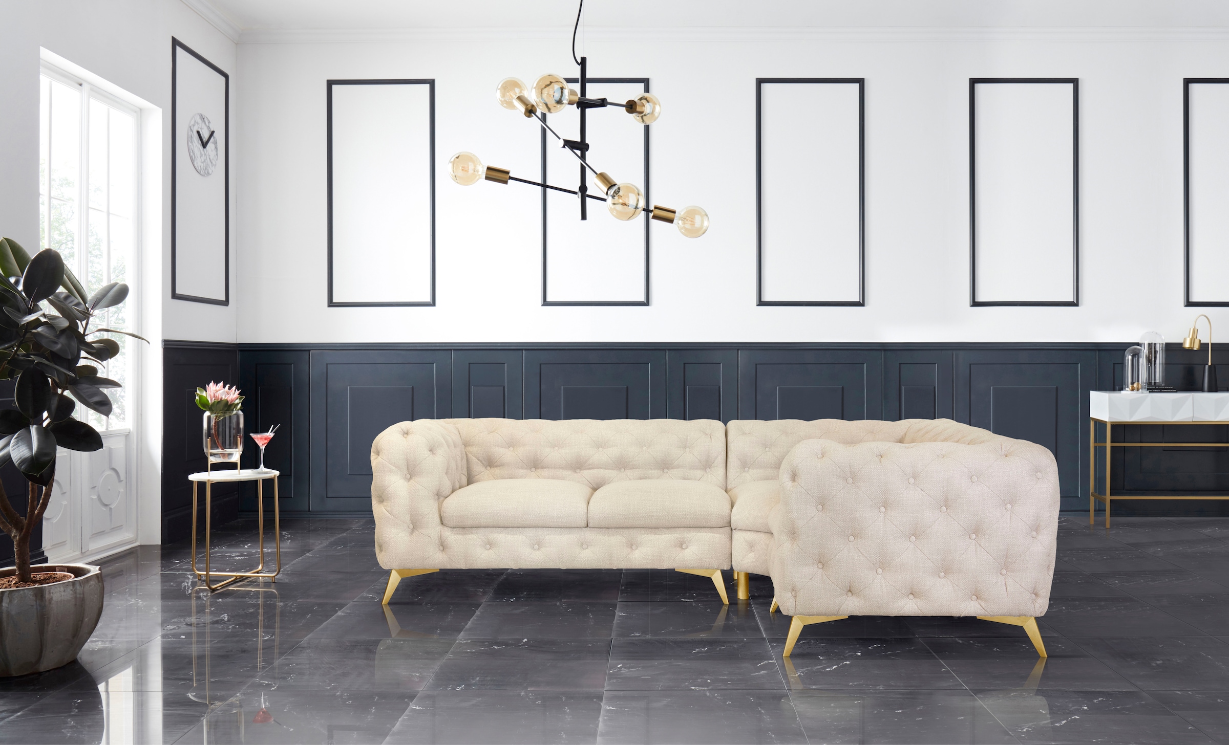 Leonique Chesterfield-Sofa »Ecksofa GLYNIS L-Form mit Wellenunterfederung, günstig online kaufen