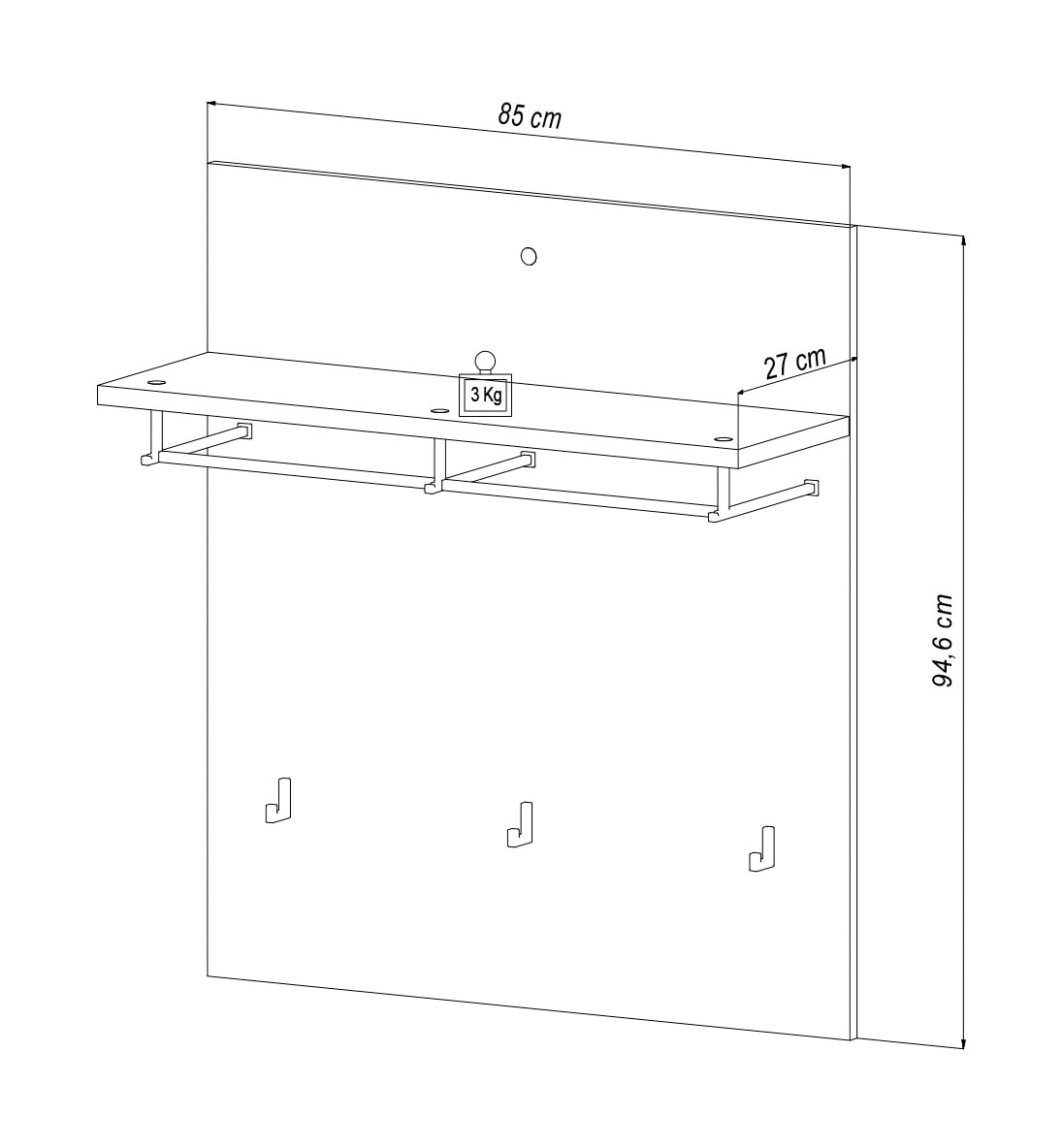 HBZ Garderobenpaneel »Milan Paneel breit, BxHxT 85x95x27 cm«, (1 St.), Paneel mit 1 Hutablage, 1 Kleiderstange, 3 Kleiderhaken