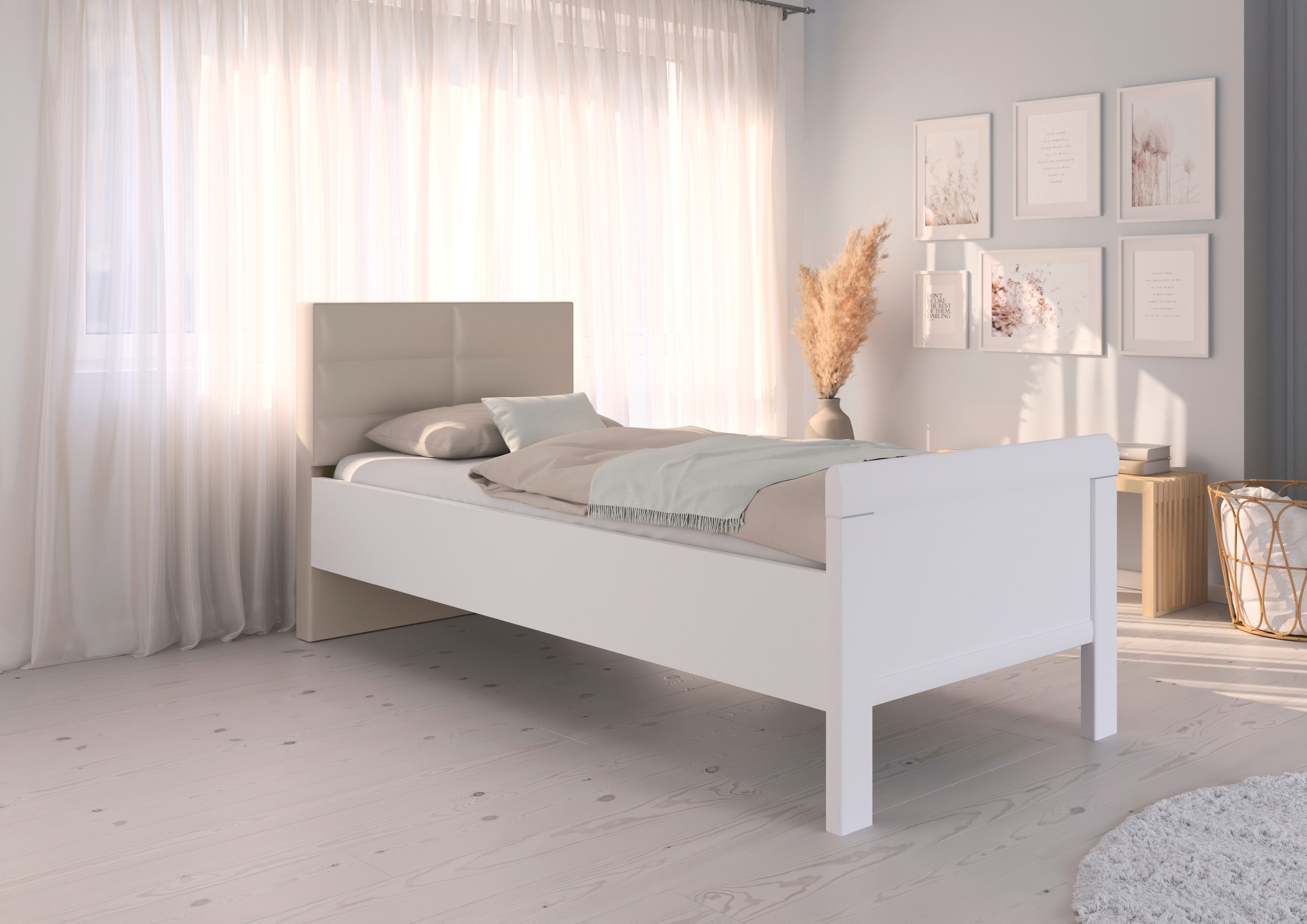 rauch Bett »Bett Einzelbett Stollenbett EVELYN«, in Komforthöhe mit Polsterkopfteil in elegantem Stil MADE IN GERMANY