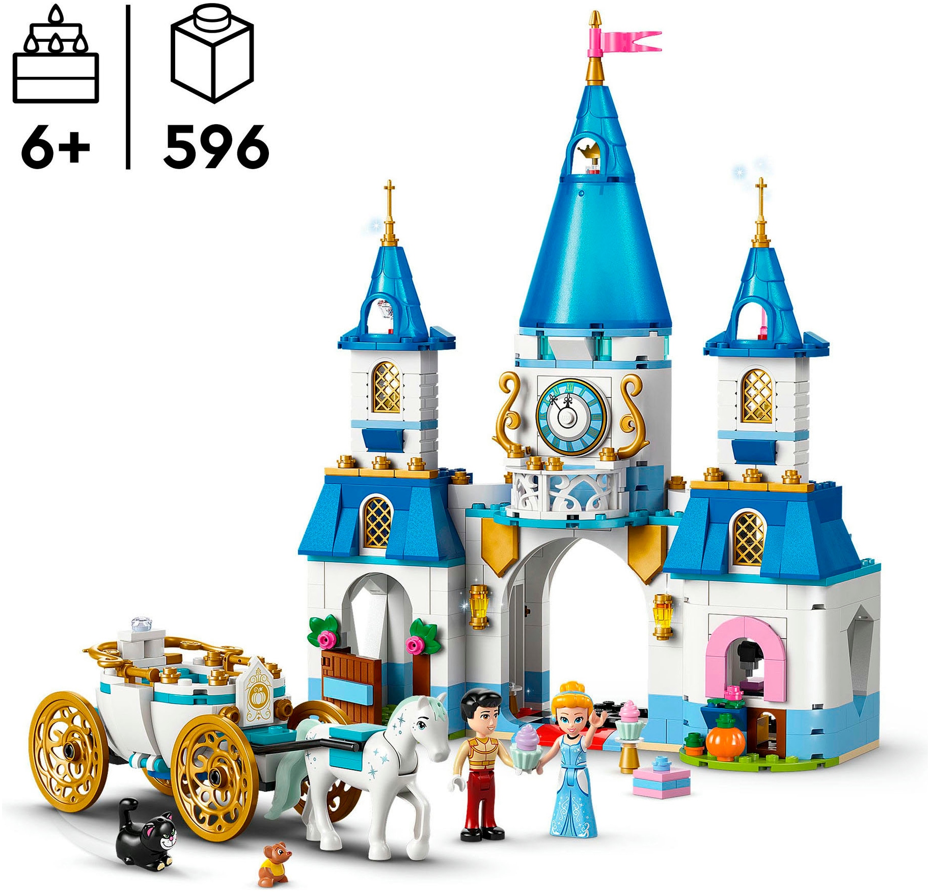 LEGO® Konstruktionsspielsteine »Cinderellas Schloss und Pferdekutsche (43275), LEGO Disney Princess«, (596 St.), Made in Europe