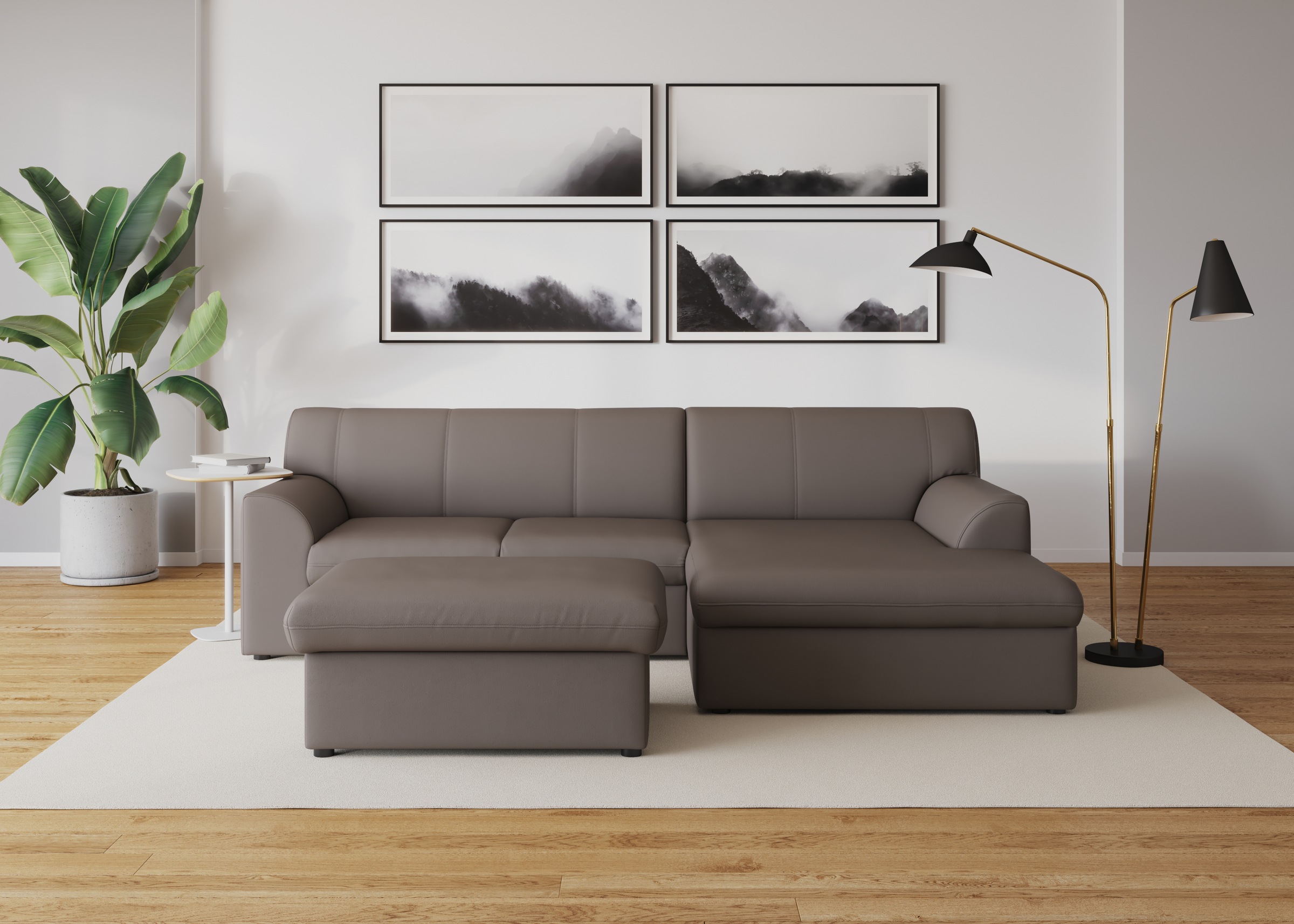 DOMO collection Ecksofa »Topper, elegant und zeitlos, kompaktes Stellmaß 245/155cm, L-Form«, mit Recamiere, wahlweise mit Schlaffunktion