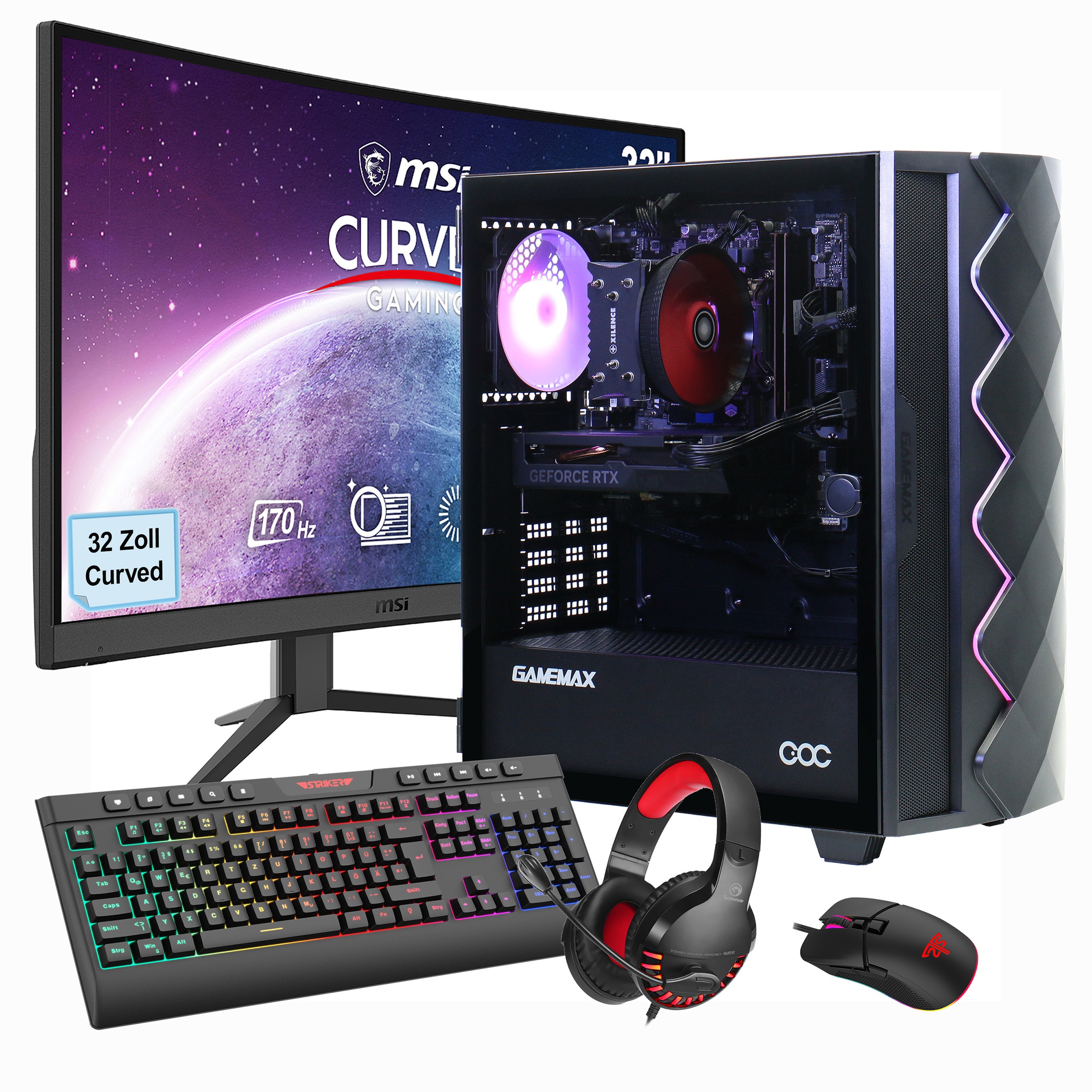 GAMEMAX PC-Komplettsystem »MegaDeal Gaming-PC-Set Diamond BK« 32 ′′ Intel Core 5 32 GB RAM 1.000 GB SSD Windows 11 + MSI G32C4 E2 Monitor Curved...