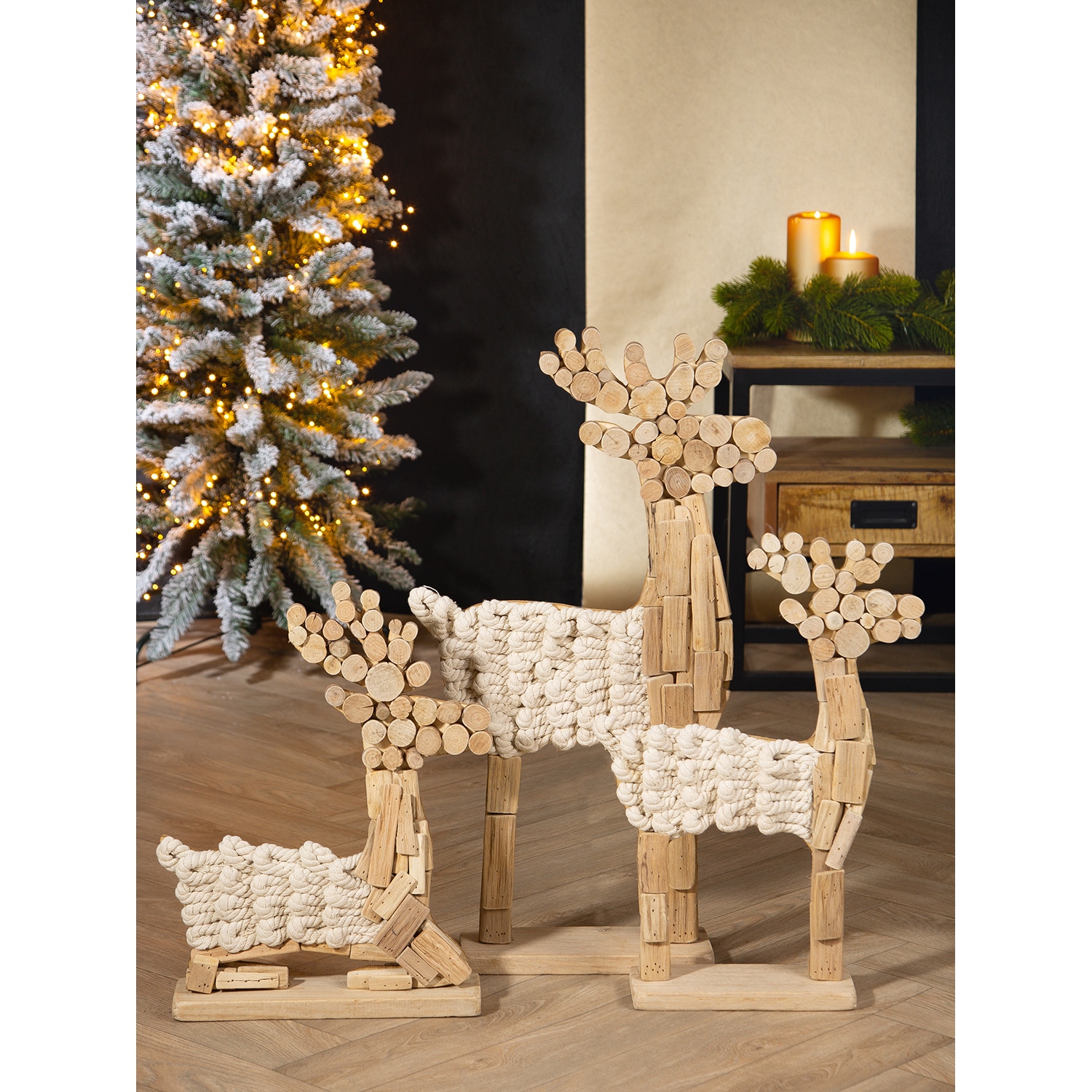 GILDE Weihnachtsfigur »Corda«, Standrelief Hirsch, Holz naturfarben