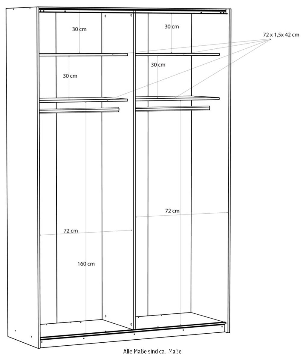 FORTE Schwebetürenschrank, Höhe 2,35 mtr, stehende Montage, Spiegel