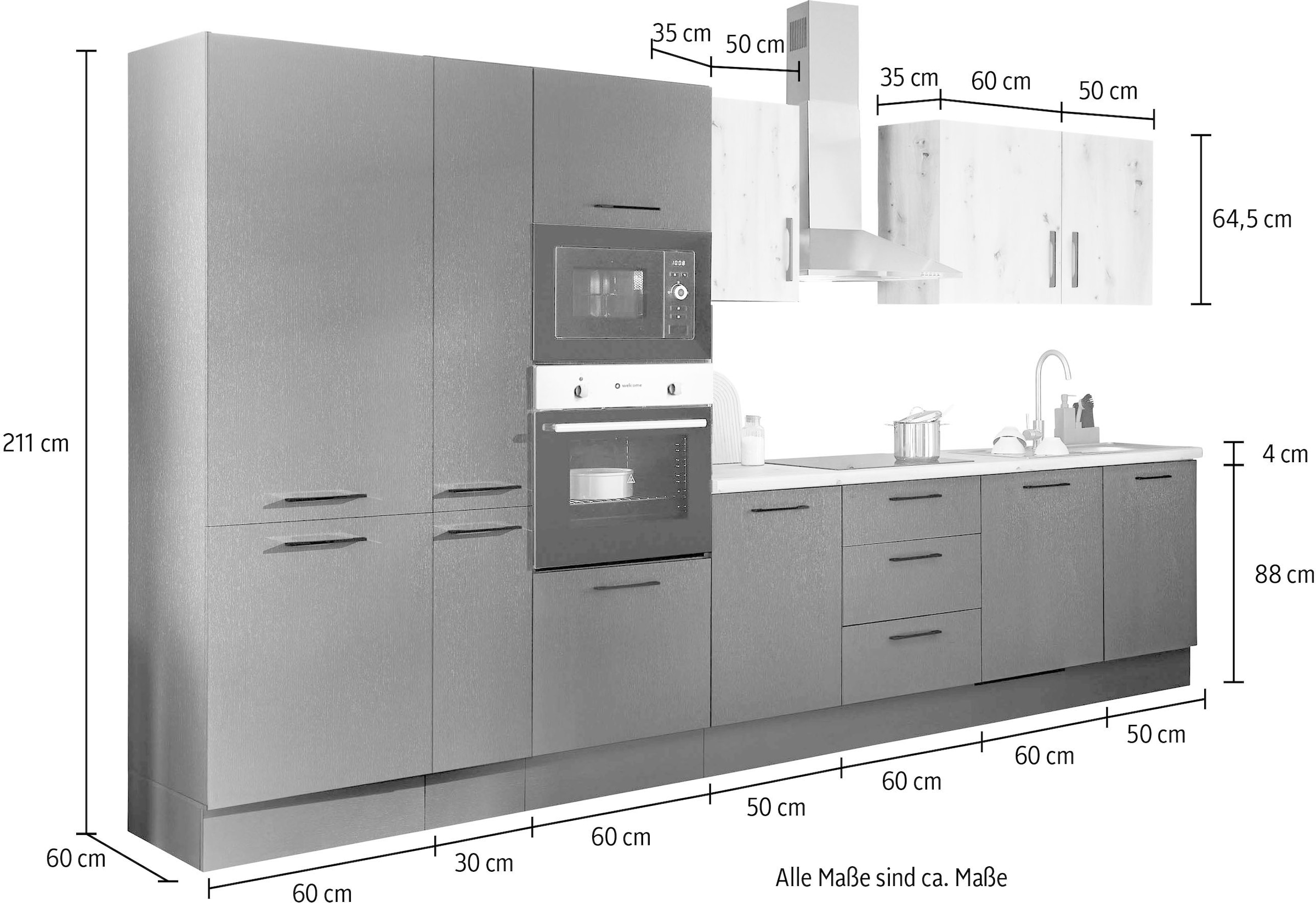 BASIC by Balculina Küchenzeile »Turin«, Breite 370 cm, wahlweise mit E-Geräten