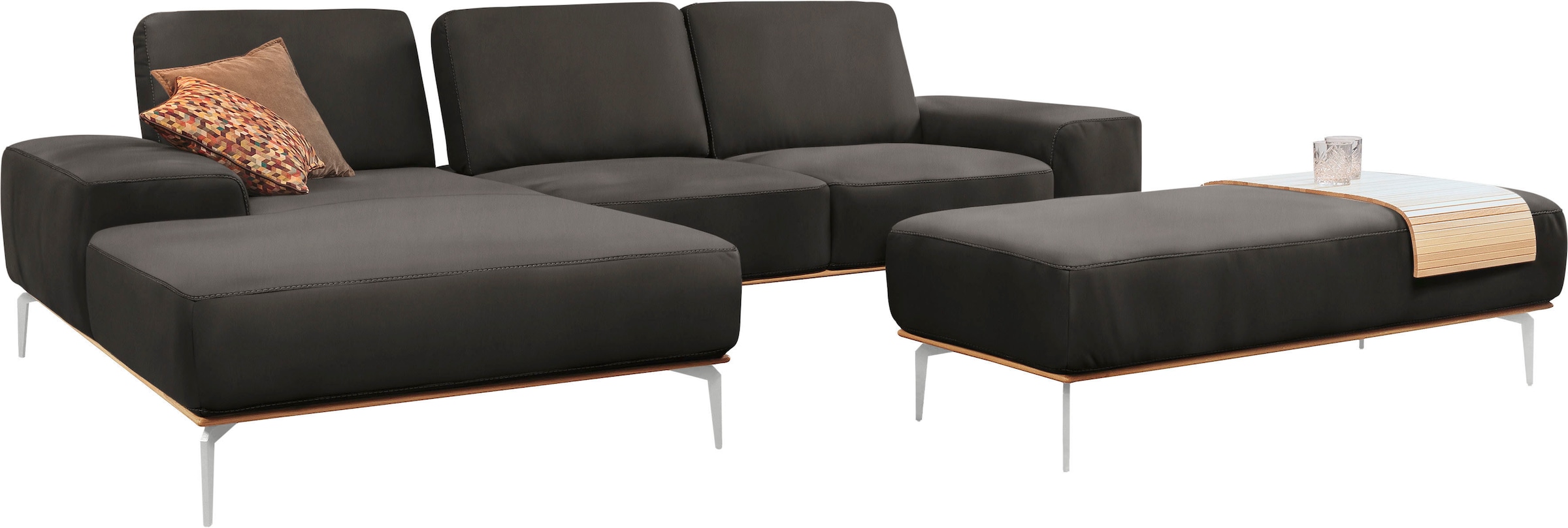 W.SCHILLIG Polsterhocker »run«, mit elegantem Holzsockel, Füße in Chrom glänzend, Breite 150 cm