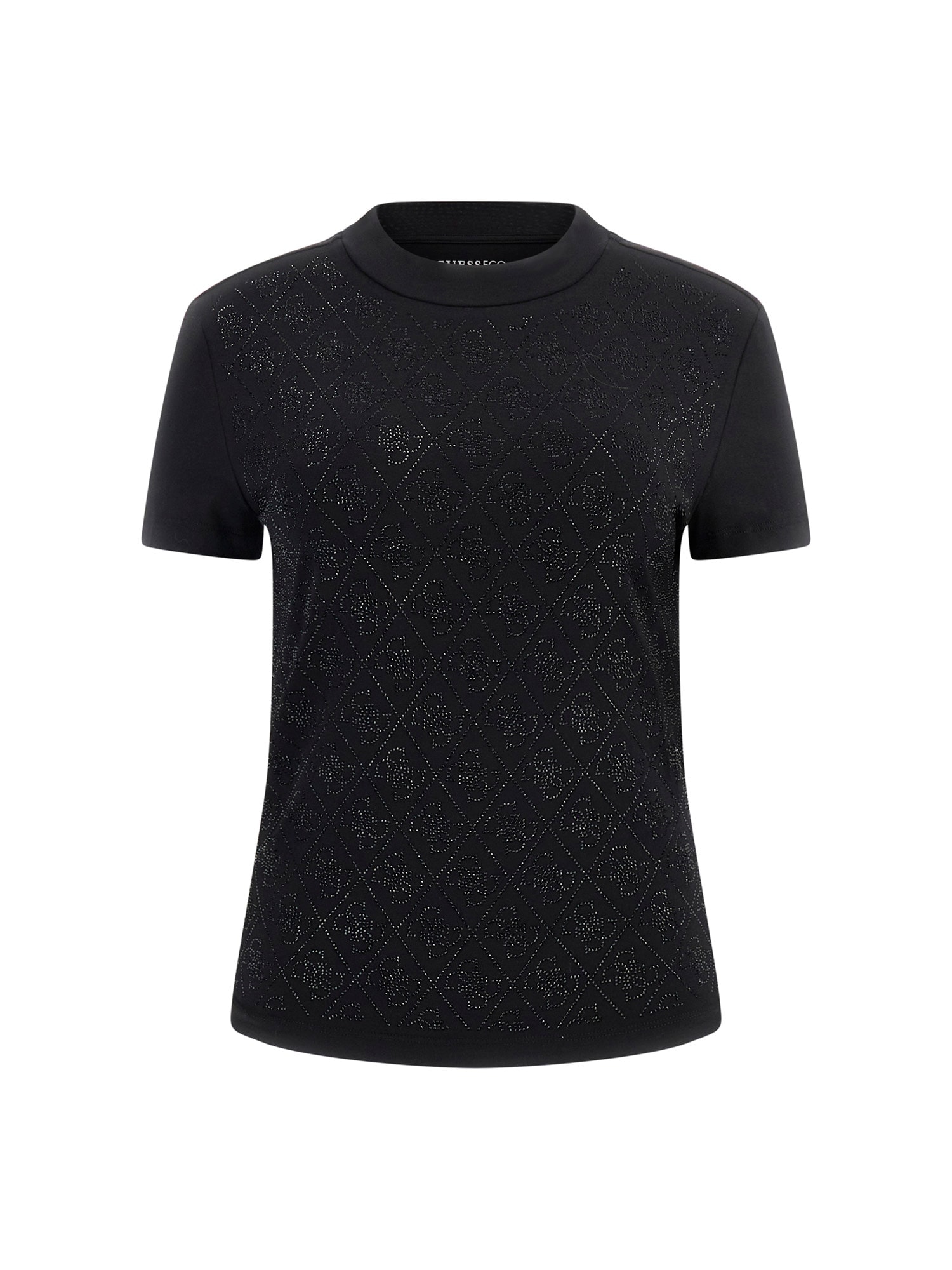 Guess T-Shirt »SS MOCK NECK ALL OVER 4G TEE« mit Strassbesatz, Slim Fit