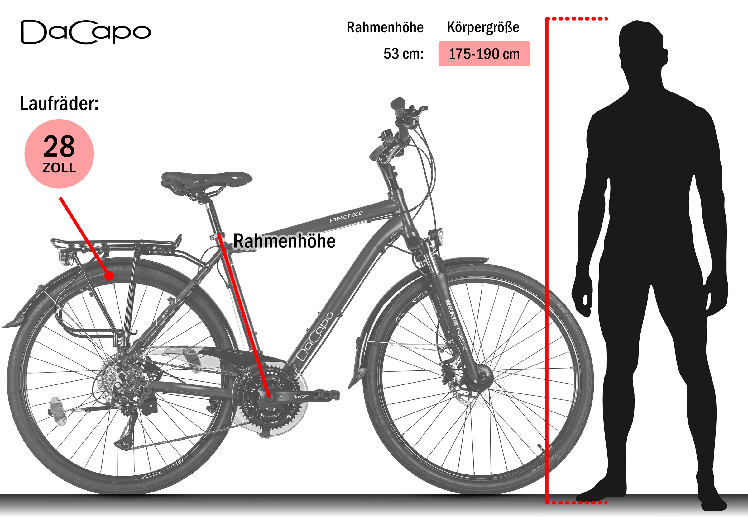 Dacapo Trekkingrad »Firenze 300 Bronze 24 Gänge RH 53 cm« 24 Gang Shimano Acera Schaltwerk Kettenschaltung