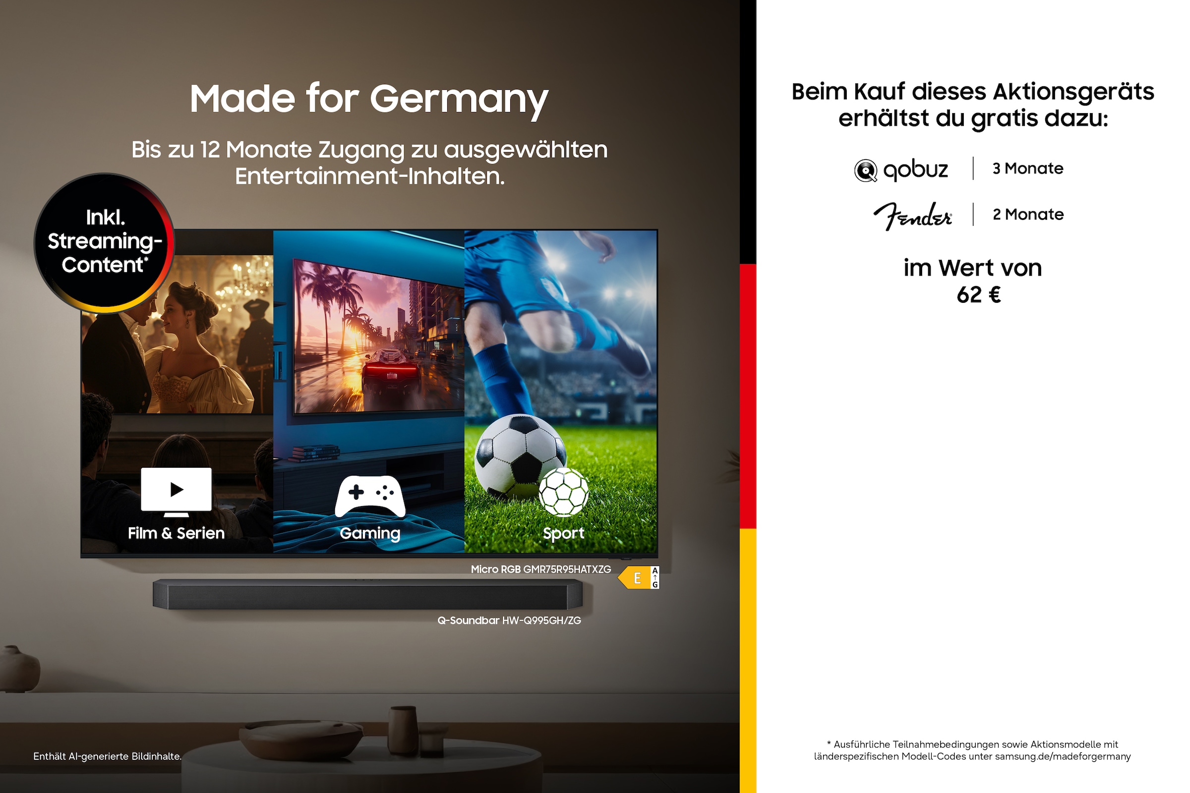 Samsung Soundbar »HW-QS95GH« 7.1.2 (Bluetooth | WLAN (WiFi) Lautstärkeregelung | Nacht Modus | Pairing 65 W) 7.1.2 All-in-One-Soundbar, bündige Wandmontage, Dolby Atmos & DTS:X 3D