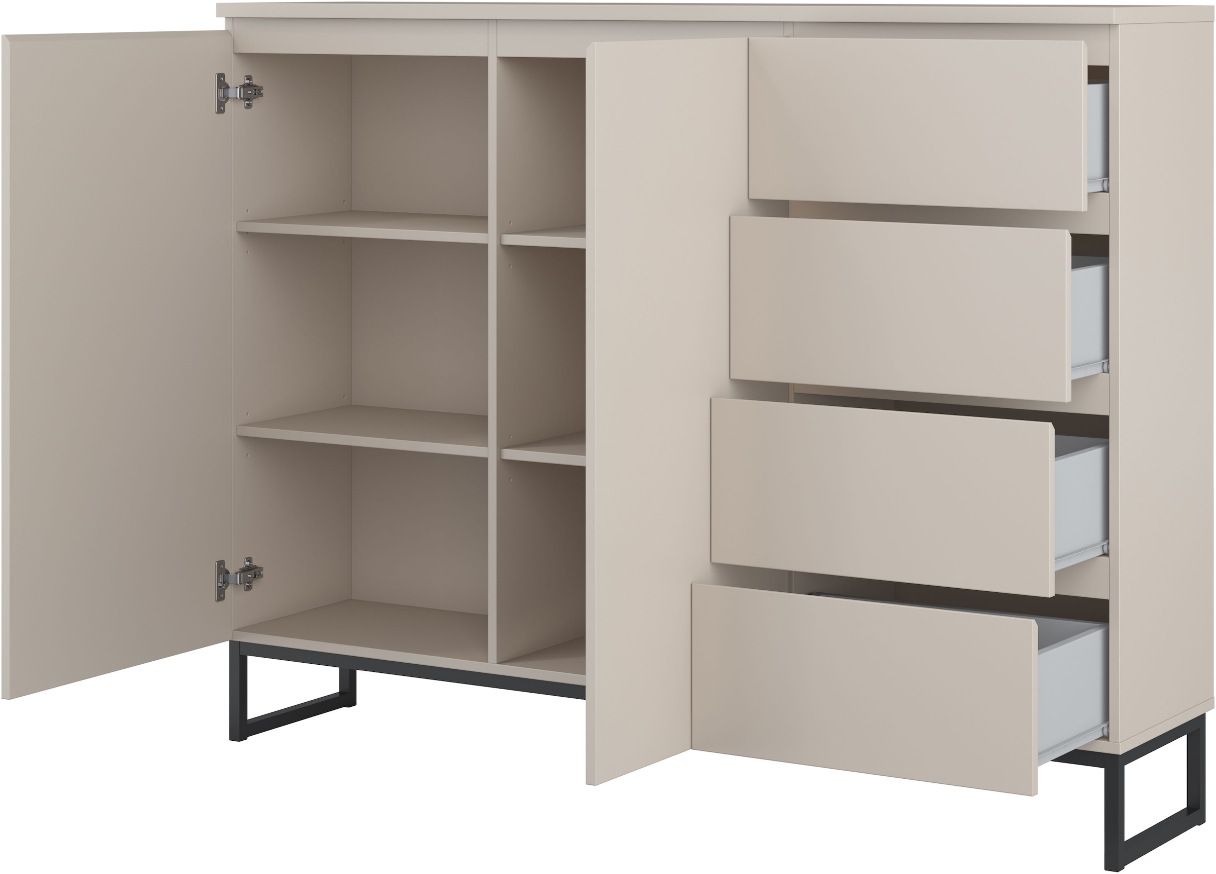 OTTO home Sideboard »Modo II, Breite 150 cm, moderne grifflose Kommode 2Türen/4 SK« Schubladenschrank viel Stauraum, Einlegeböden verstellbar, Metallkufen