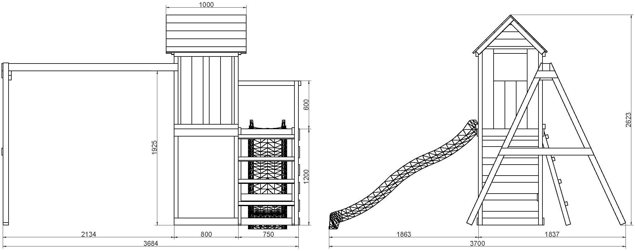 FUNGOO Spielturm »MaxPlay 5« mit Spielhaus, Rutsche, Doppelschaukel, Kletterwand