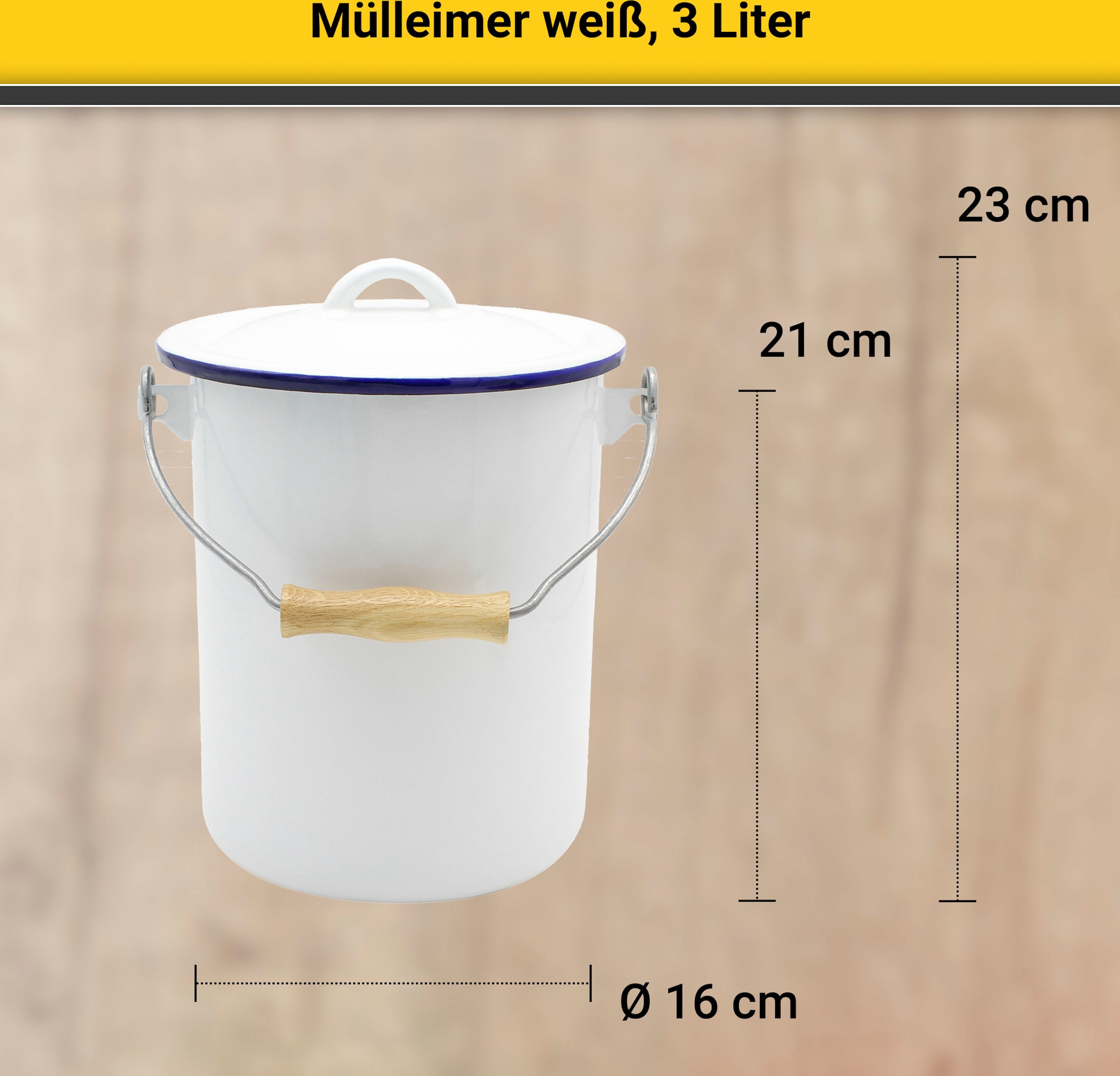 Krüger Mülleimer »Husum«, 1 Behälter, Emaille, 3 Liter, Made in Europe
