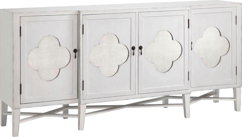 Leonique Sideboard »Juliette«, Kommode, Antik Weiß, Ornamente, verspiegeltes Glas, ca. 152x41x89 cm