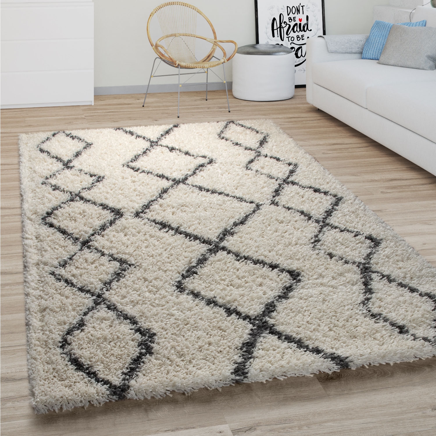 Paco Home Hochflor-Teppich »Kalmar 446«, rechteckig, 40 mm Höhe, Scandi Design, Rauten Muster, weich & kuschelig
