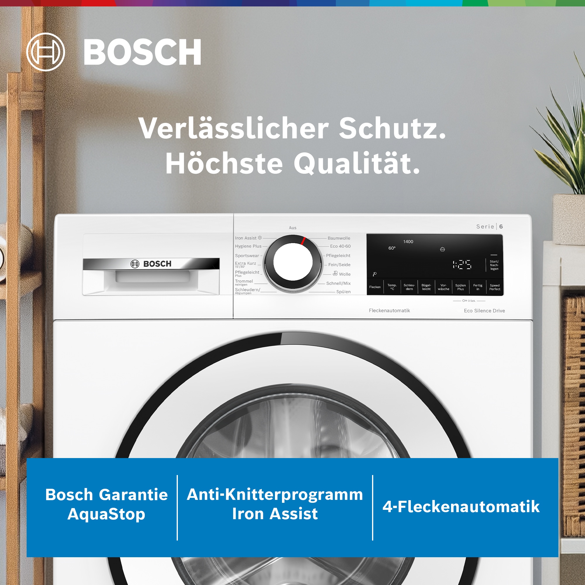 BOSCH Waschmaschine Serie 6 »WGG244ZV0« 9 kg 1400 U/min Knitter-Programm Iron Assist, Speed Perfect, Nachlegefunktion