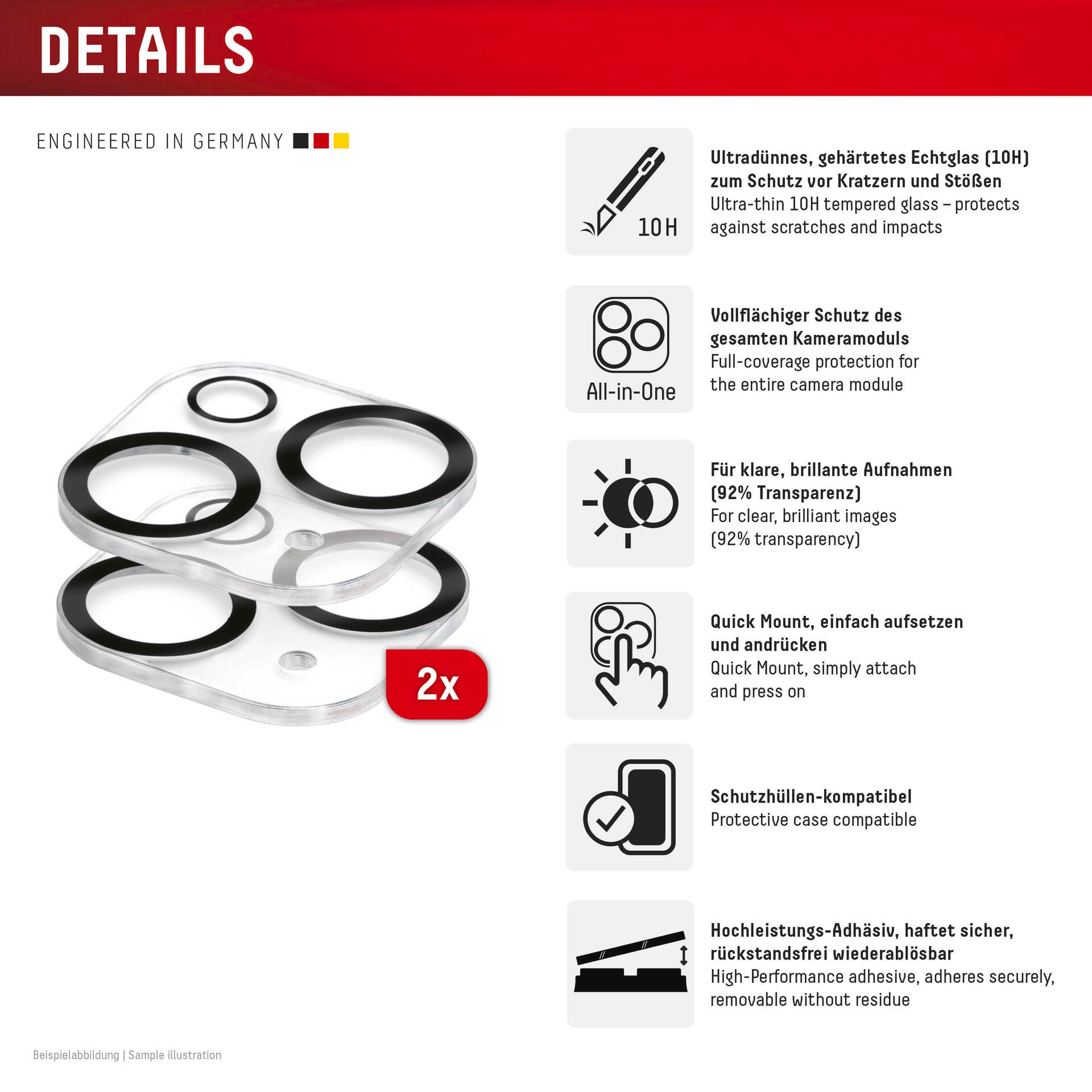 Displex Kameraschutzglas »Camera Lens Glass All-In-One Protector Full Cover« für Apple iPhone 15;Apple iPhone 15 Plus Packung, 2x All-In-One Glas,  Objektivschutz, Kameraschutz, kratz- & stoßfest