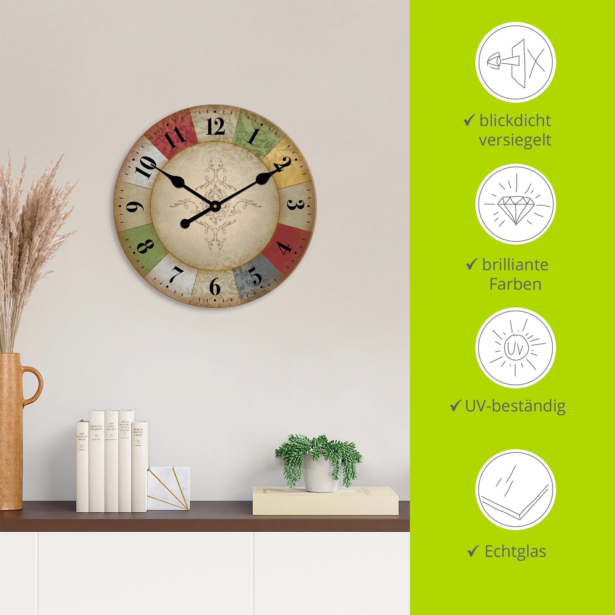 Artland Wanduhr »XXL Ø 50 cm bunte Vielfalt vintage«, lautlos ohne Tickgeräusche