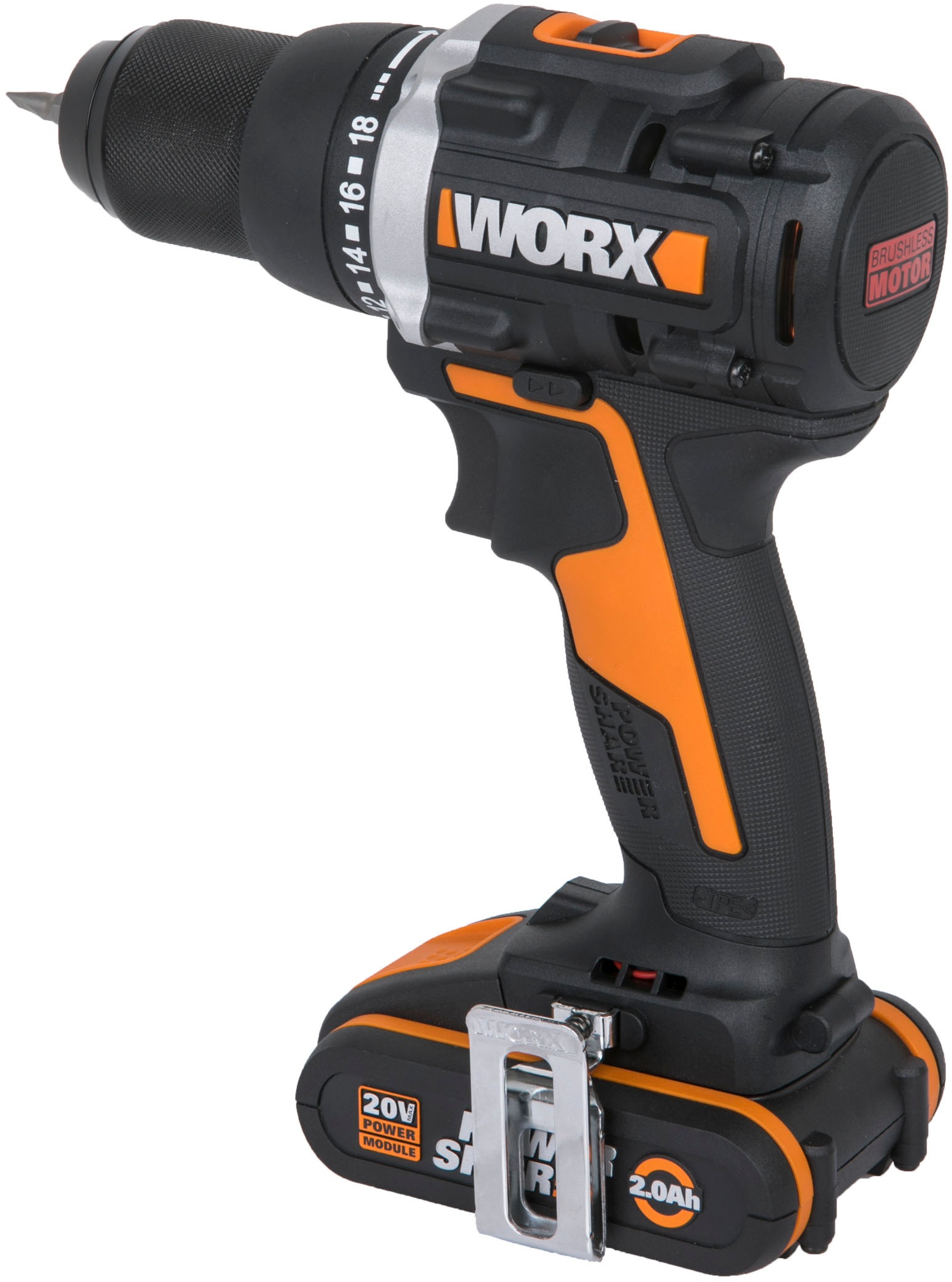 Worx Akku-Bohrschrauber »WX102 NITRO«, (Set), Brushless-Motor, 2-Gang-Getriebe, inkl. 2 Akkus & Ladegerät