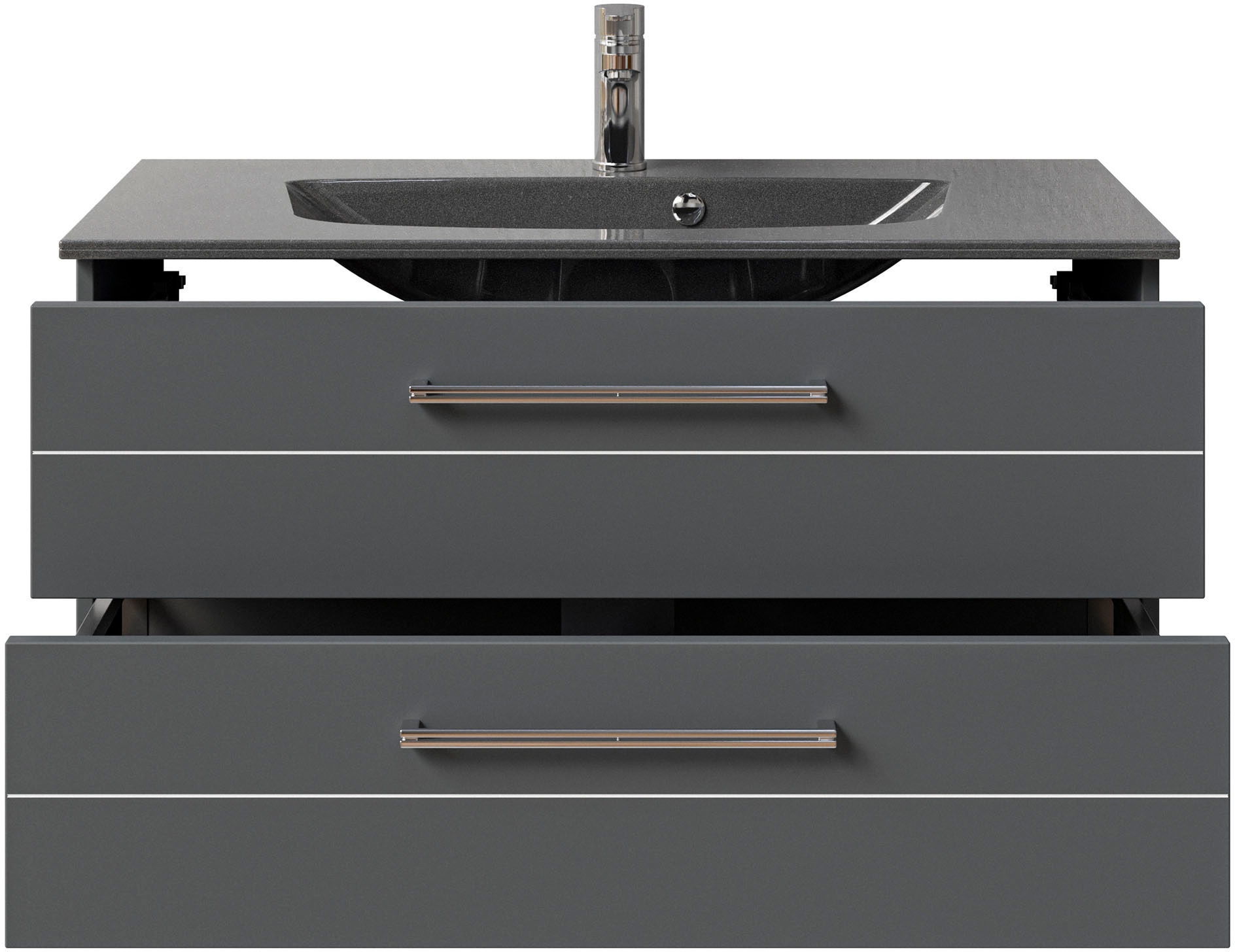 Saphir Waschtisch »Serie 6025 Mineralmarmor-Waschtisch mit Unterschrank, 97 cm breit«, Waschplatz mit 2 Schubladen, hängend, verschiedene Ausführungen