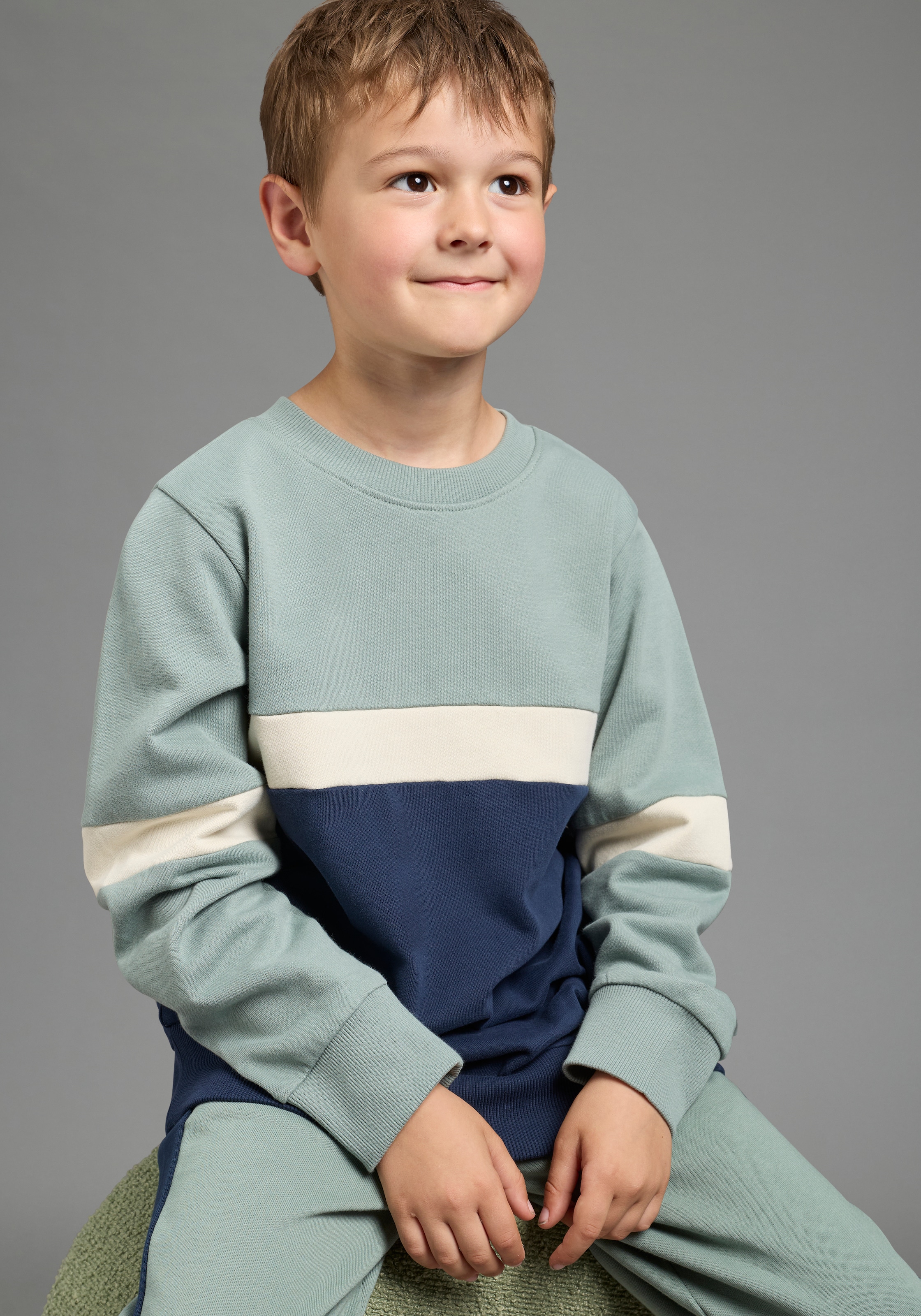 Scout Sweatshirt »Rundhals-Sweat mit kontrastfarbigen Einsätzen - NEU von SCOUT«, Rundhals, Langarm, hüftbedeckende Länge, mit Badge-Applikation
