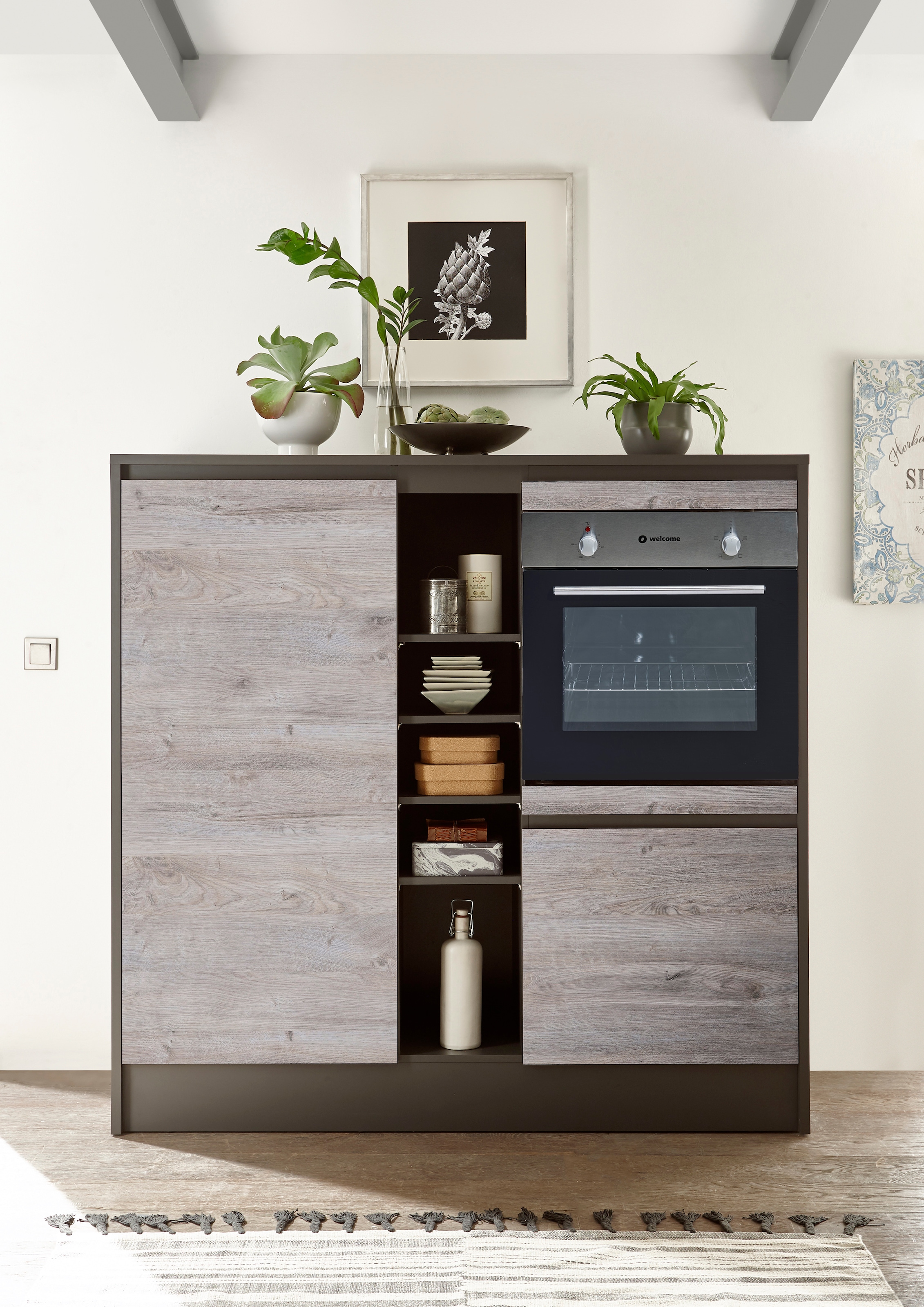 BASIC by Balculina Küchenzeile »Less«, (Set), mit E-Geräten, Breite 210+150 cm