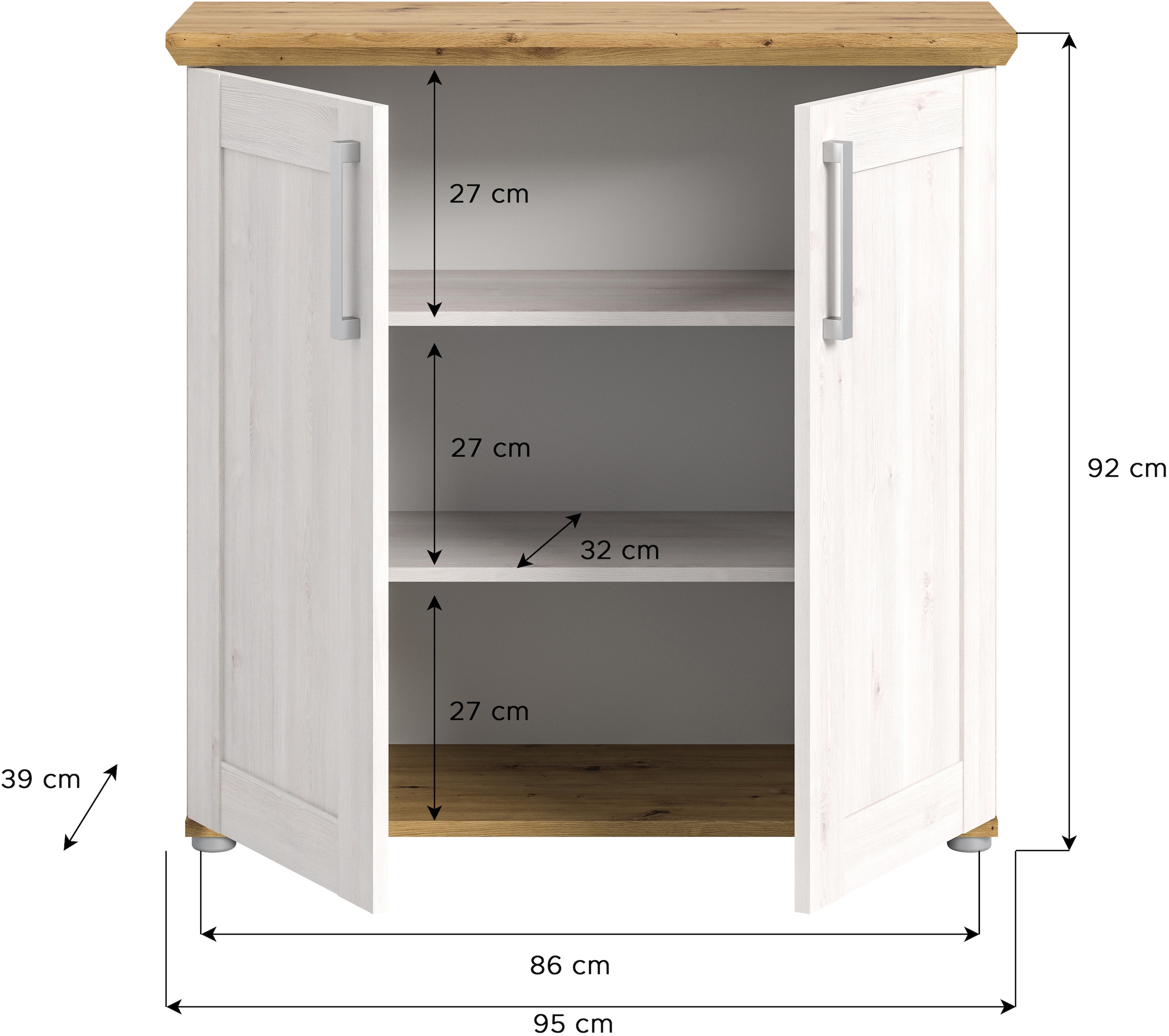 Home affaire Kommode »COSENZA, TOPSELLER!, Breite 95 cm, 2 Türen, 2 Einlegeböden, 3 Fächer«, in Landhausoptik, Anrichte, Schrank, Sideboard