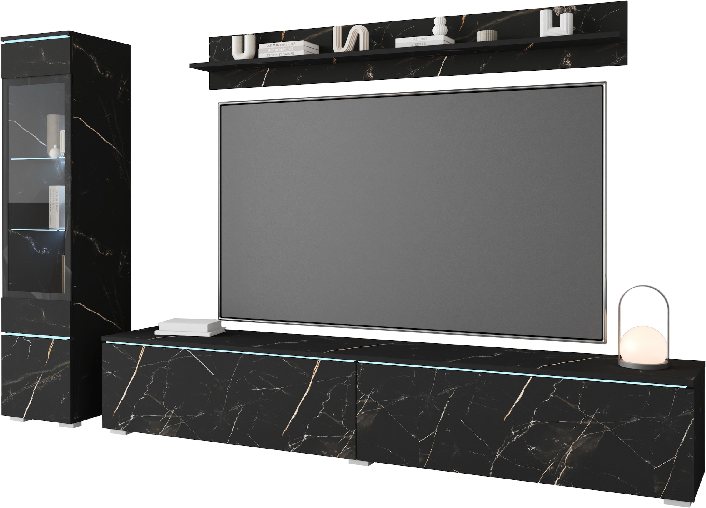 INOSIGN Wohnwand »VERA I«, (Komplett-Set, 3 St.), Mediawand 230 cm, Vitrine mit Verglasung, stehend und hängend