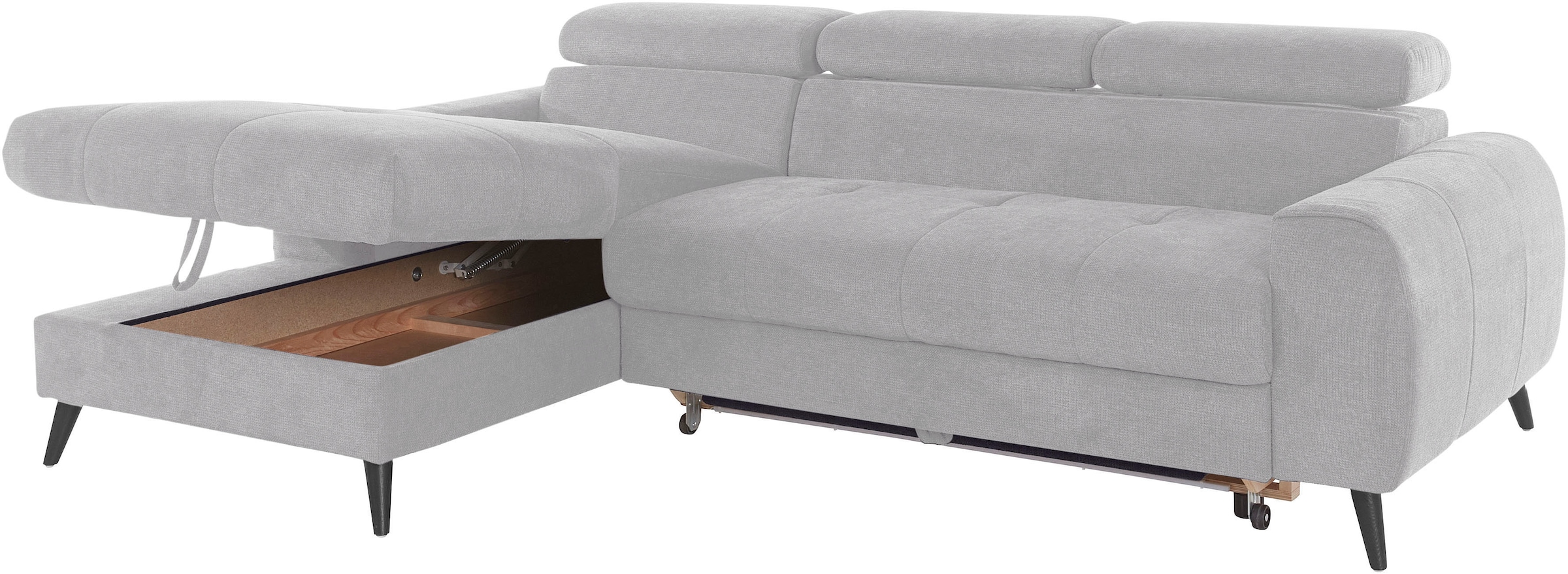 COTTA Ecksofa »Mia L-Form mit 3 Zierkissen«, wahlweise mit Bettfunktion, Bettkasten, Beleuchtung & Wireless-Charger
