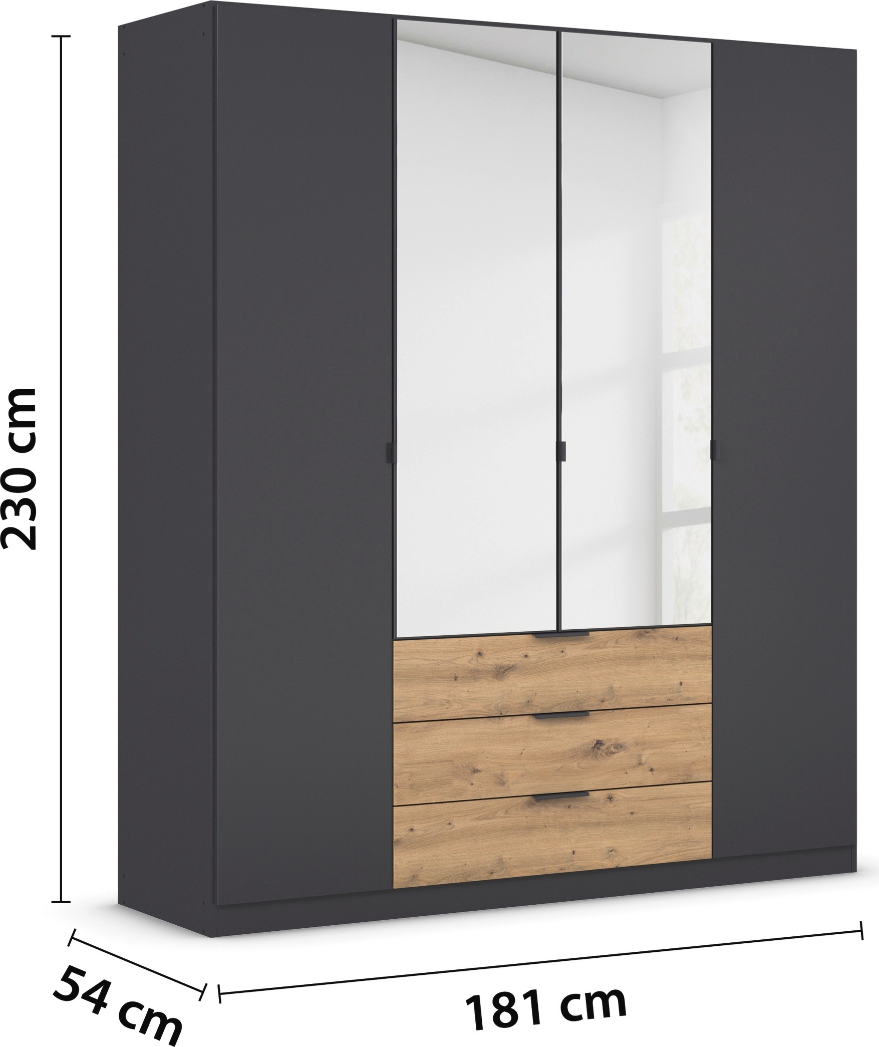 rauch Drehtürenschrank »Kleiderschrank Schrank Garderobe Schlafzimmerschrank DAVOA«, mit farblich abgesetzten Schubkästen in Eiche Artisan MADE IN GERMANY