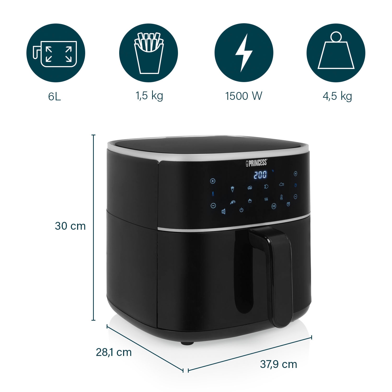 PRINCESS Heißluftfritteuse »182244«, 1500 W, Fassungsvermögen 6 l, Füllmenge des Behälters variierbar – 6 L