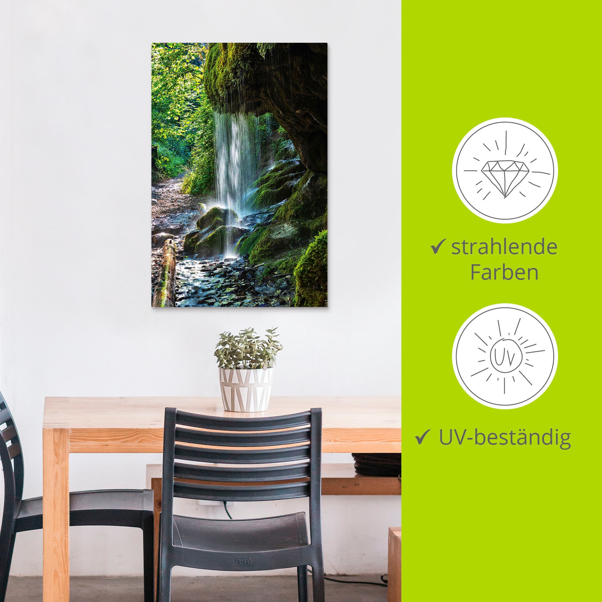 Artland Wandbild »Moosbedeckter Wasserfall« Wasserfallbilder 1 Stk. tlg. für Innen- und Außenbereich geeignet, Outdoorbild