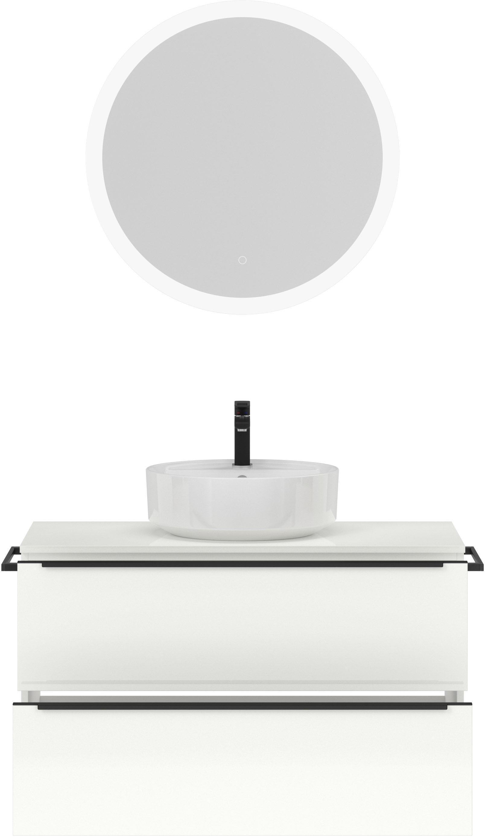 nobilia® Badmöbel-Set »Alvene«, (2 St., vormontiert, mit Soft-Close), Hochglanz, inkl. Spiegel mit Touch-Sensor, in vier Breiten