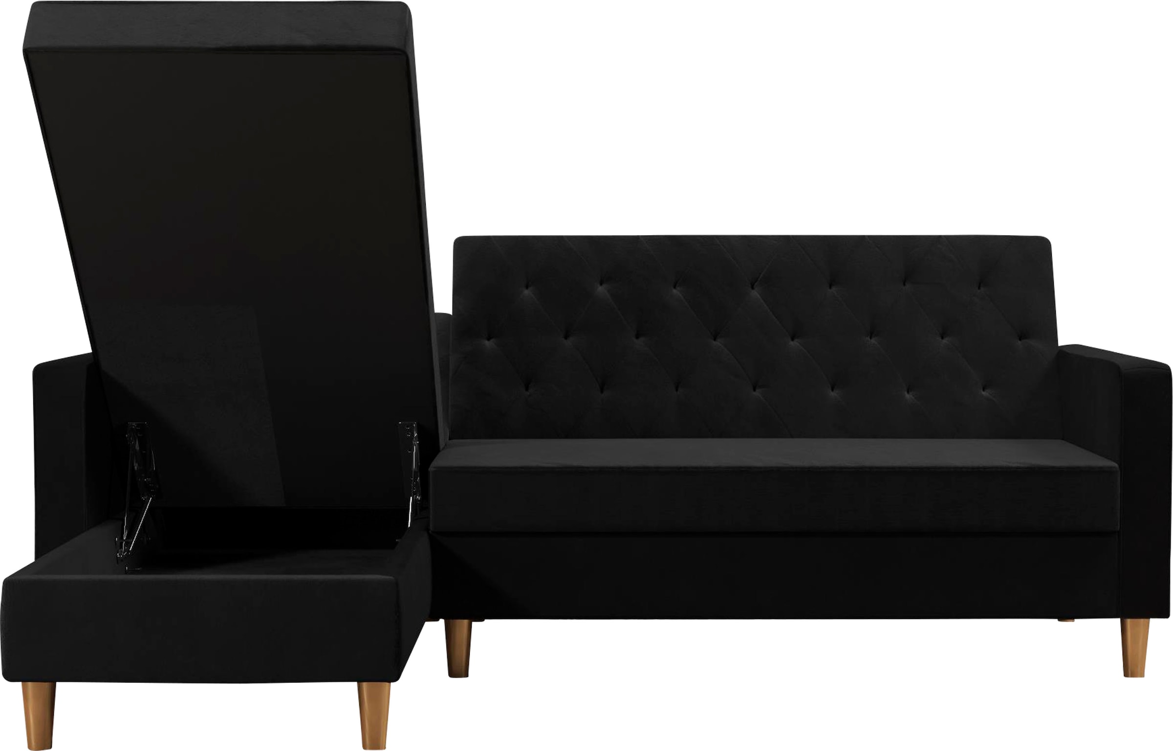 Cosmo Living Ecksofa »Liberty«, mit Schlafffunktion, Recamiere mit Stauraum beidseitig montierbar
