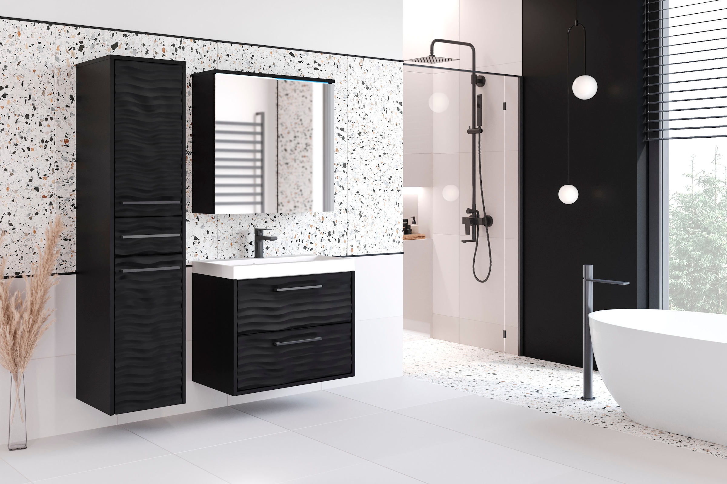 welltime Badmöbel-Set »Canada - Fronten mit Wellenstruktur« Komplett-Set, F günstig online kaufen