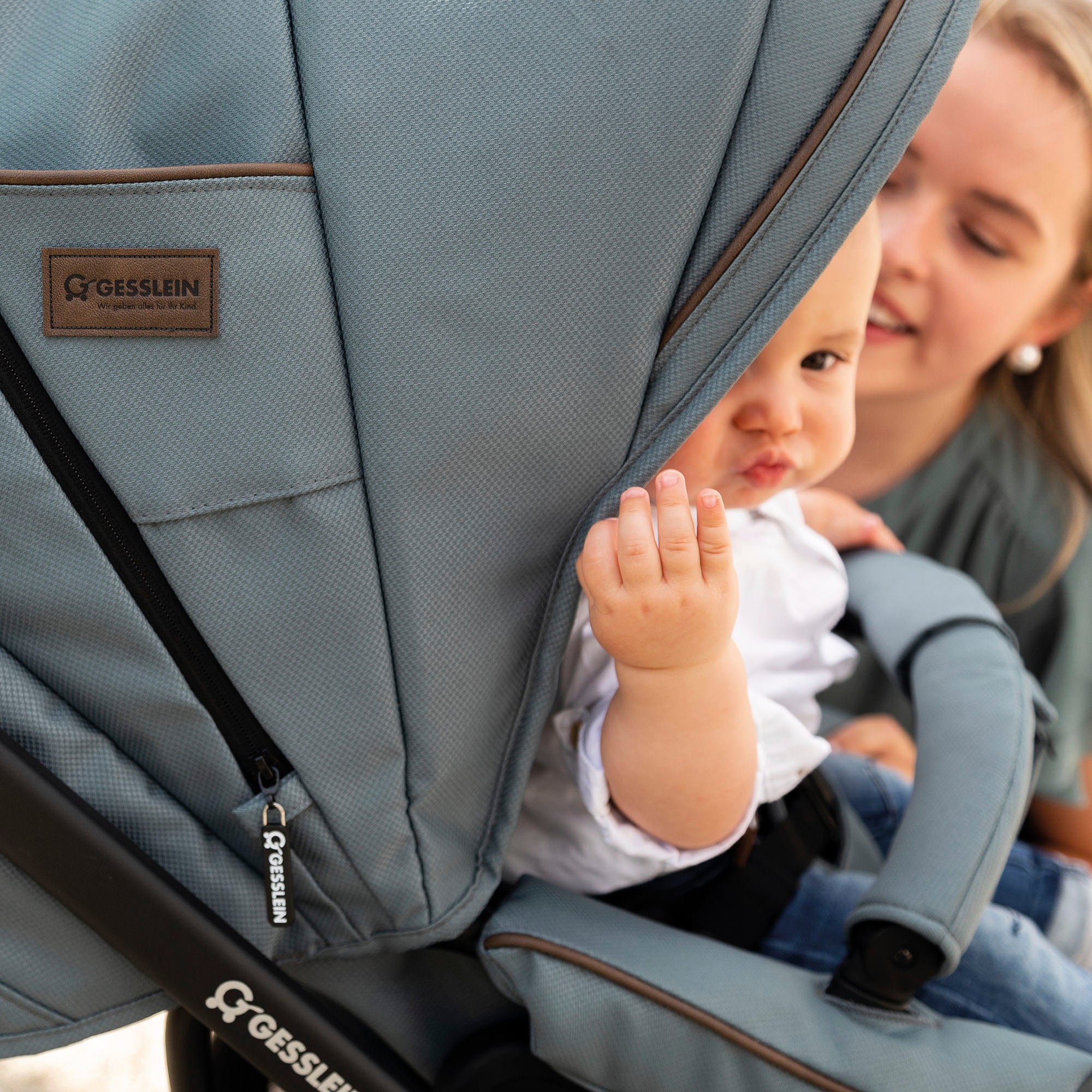 Gesslein Kombi-Kinderwagen »FX4 Soft+ mit Aufsatz Classic schwarz/tabak, petrol«, mit Babywanne Cx3 und Babyschalenadapter