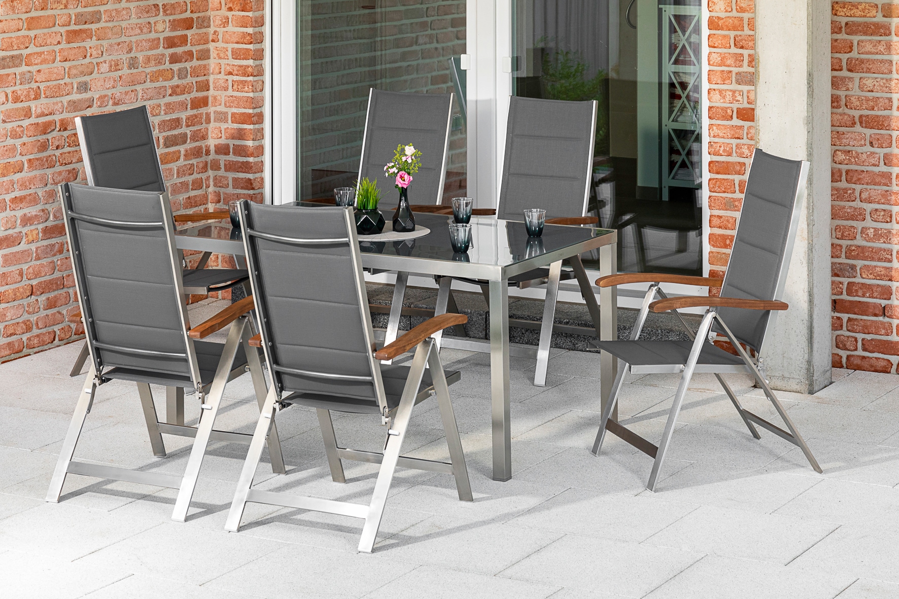 MERXX Garten-Essgruppe »Ferrara« 7 Stk. tlg. 6 Klappsessel mit Tisch günstig online kaufen