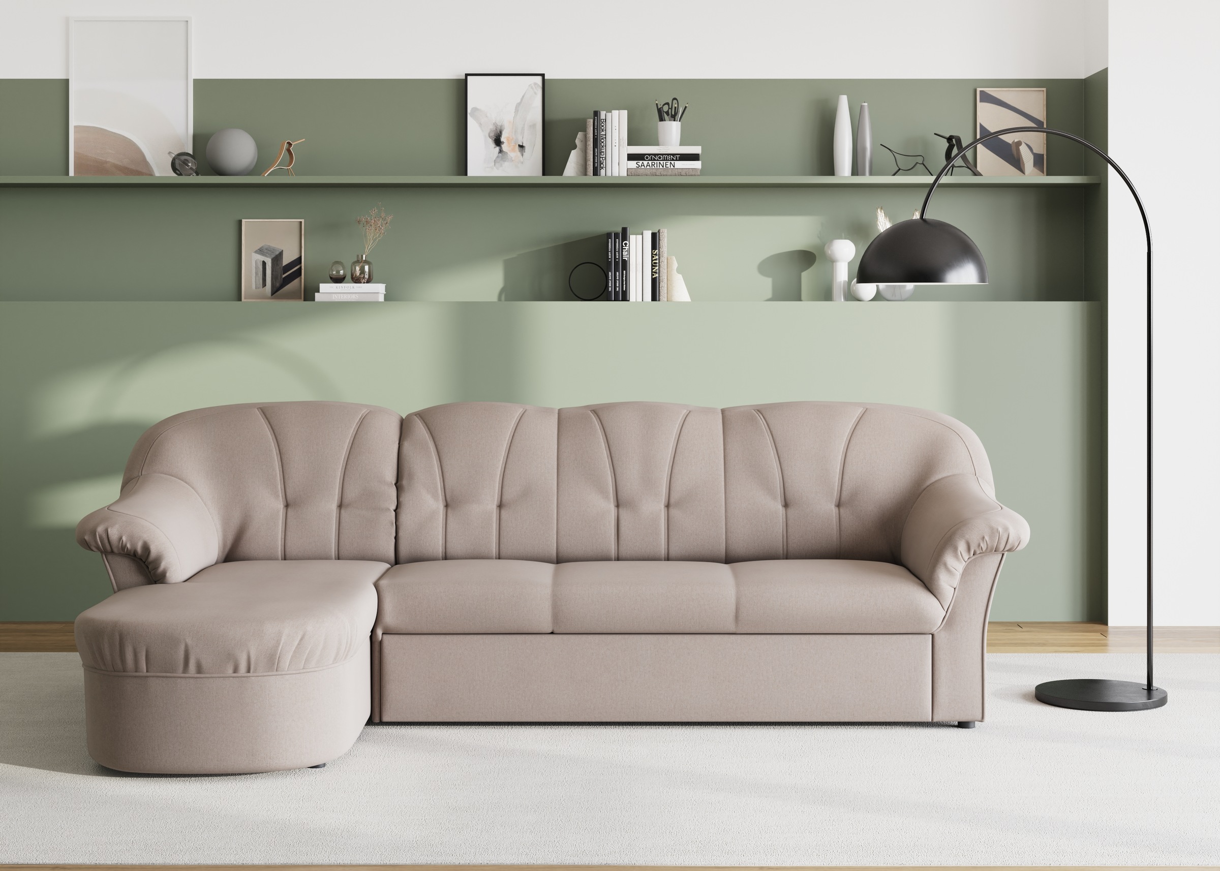 DOMO collection Ecksofa "Pegnitz, elegante Rückensteppung, kompakte Stellma günstig online kaufen