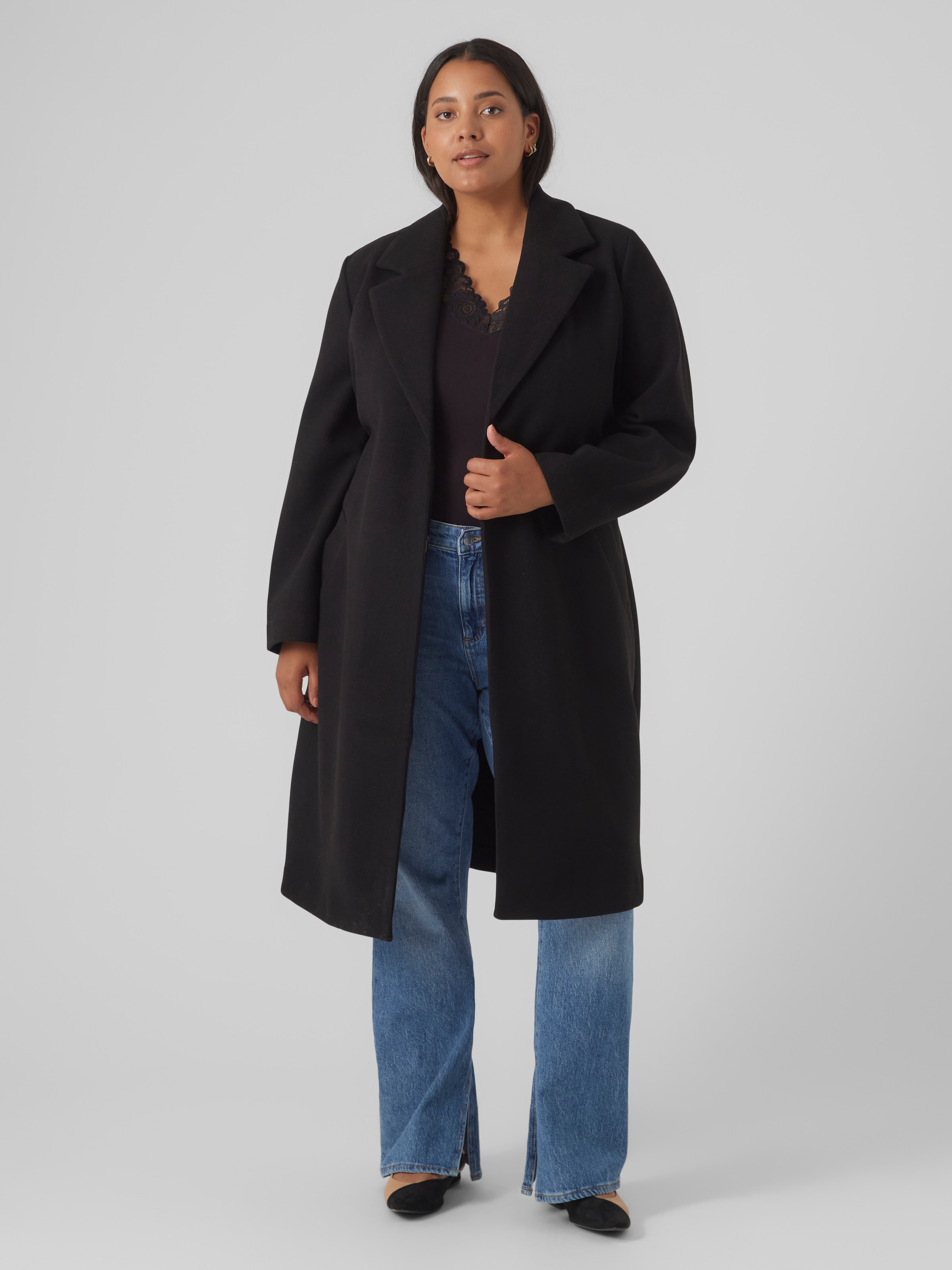 VERO MODA CURVE Langmantel »VMCFORTUNEAYA LONG COAT GA CUR NOOS« Black 46 46 Mantel von Vero Moda Curve