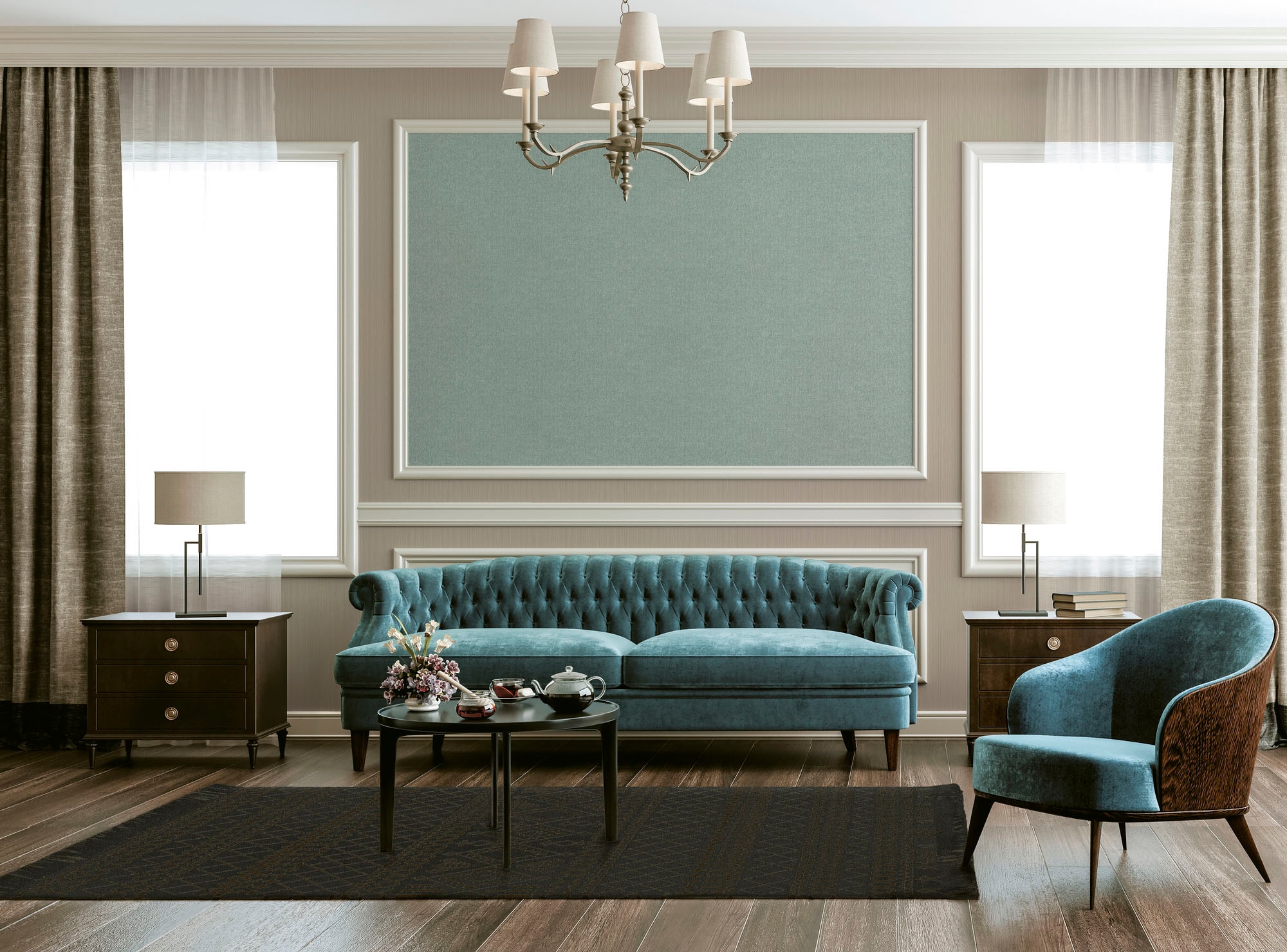 living walls Vliestapete »Mata Hari«, Glitzermuster-Minimalmuster-glänzend, Uni Tapete Muster Tapeten Wohnzimmer Schlafzimmer Küche Türkis modern