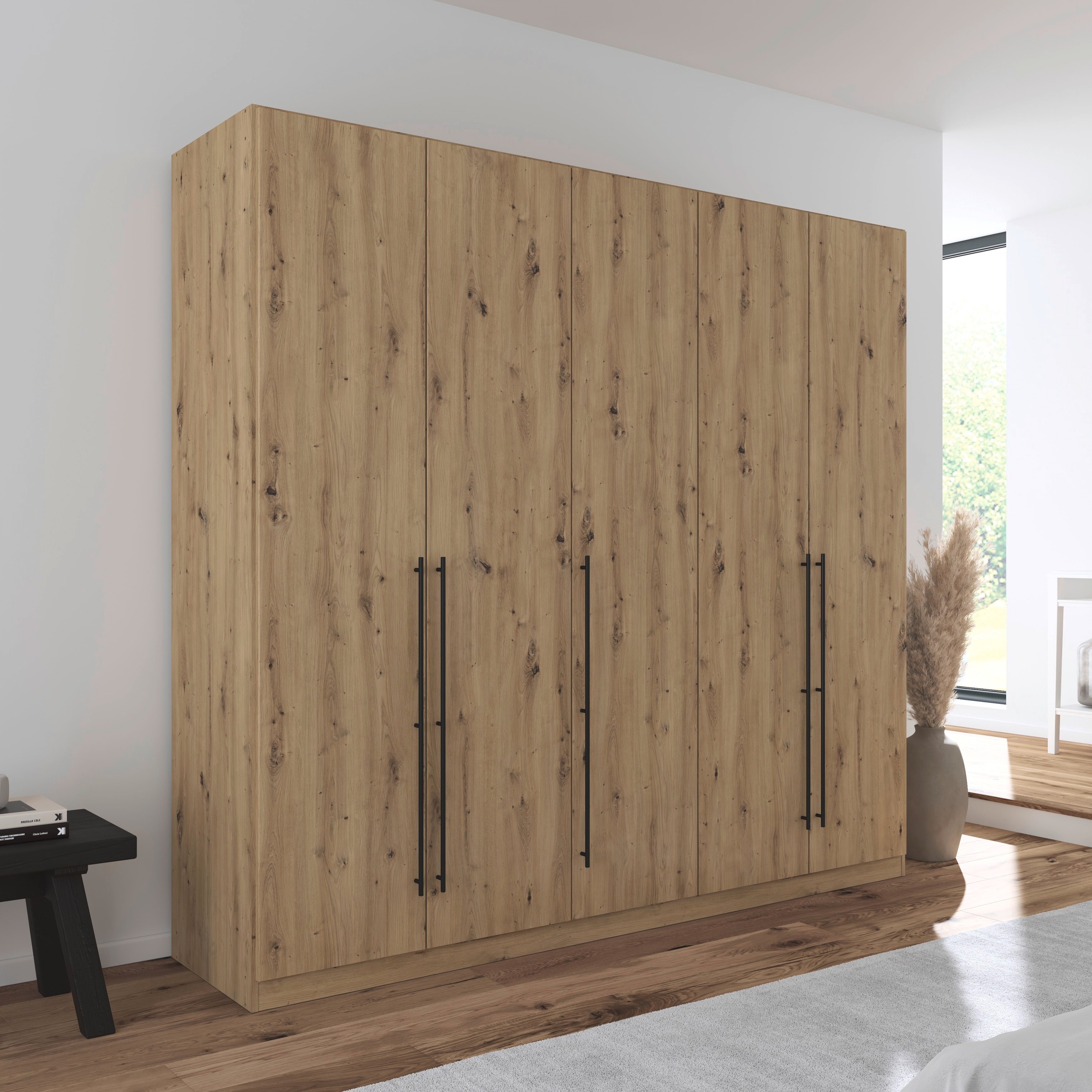 rauch Kleiderschrank »Drehtürenschrank Schrank Garderobe Wäscheschrank Schlafzimmer AVOLA«, (in 3 verschiedenen Ausstattungen BASIC/CLASSIC/PREMIUM), mit hochwertigen Stangengriffen in Schwarz aus Metall MADE IN GERMANY