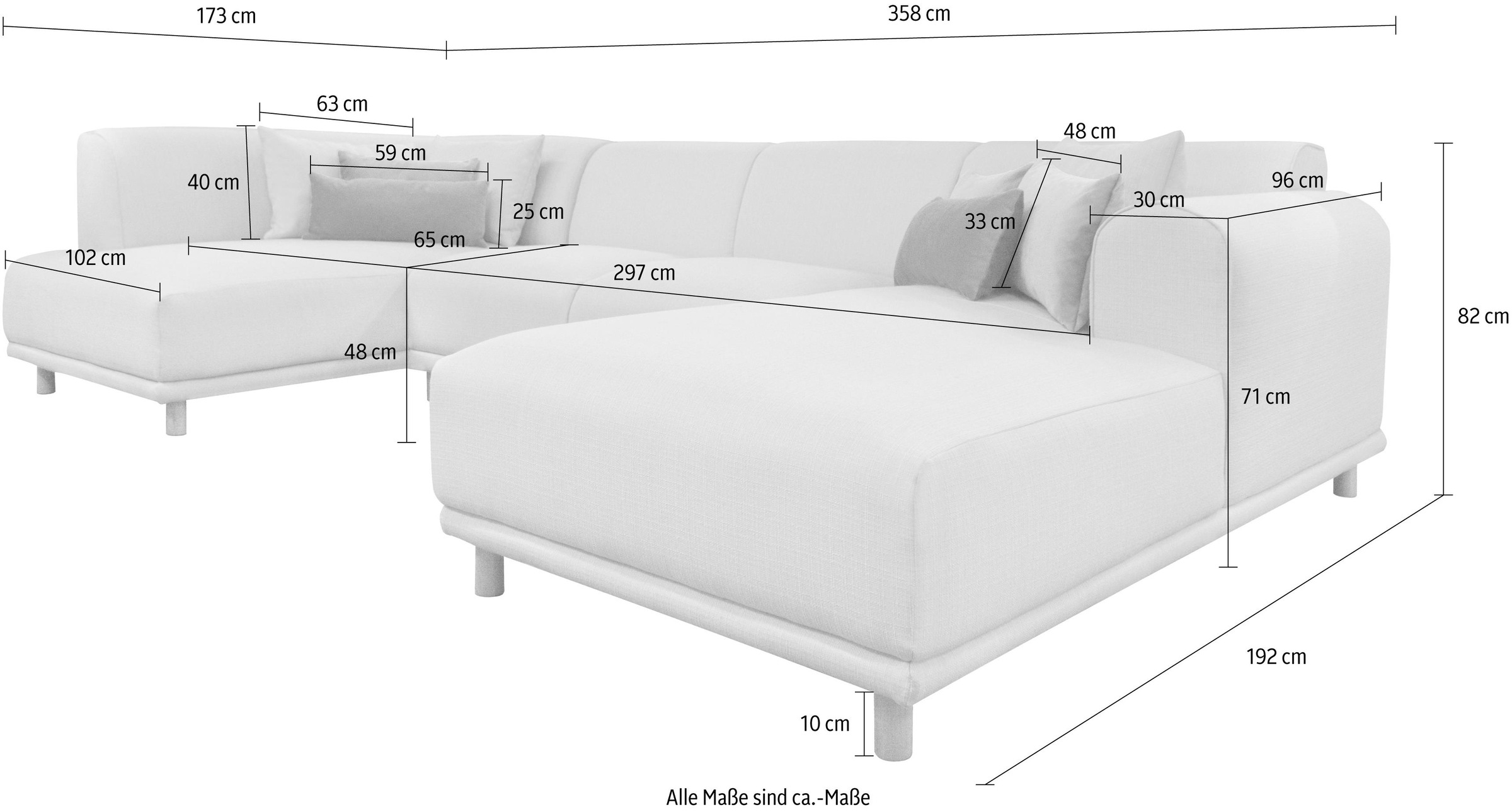 andas Wohnlandschaft »Maroon U-Form«, in skandinavischem Design, mit losen Kissen