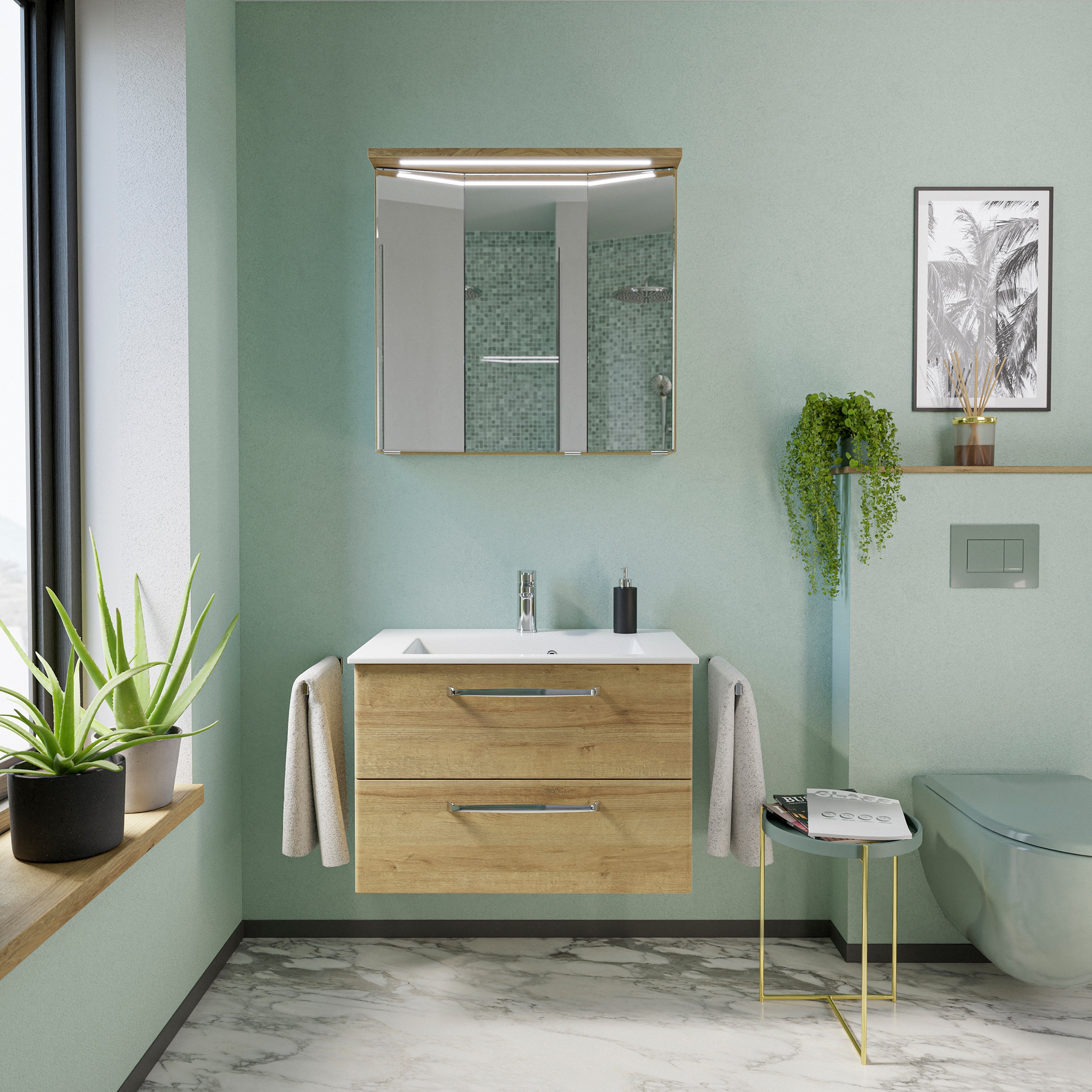 Saphir Badmöbel-Set »Trentino 2-teilig Mineralmarmor-Waschtisch mit LED-Spi günstig online kaufen