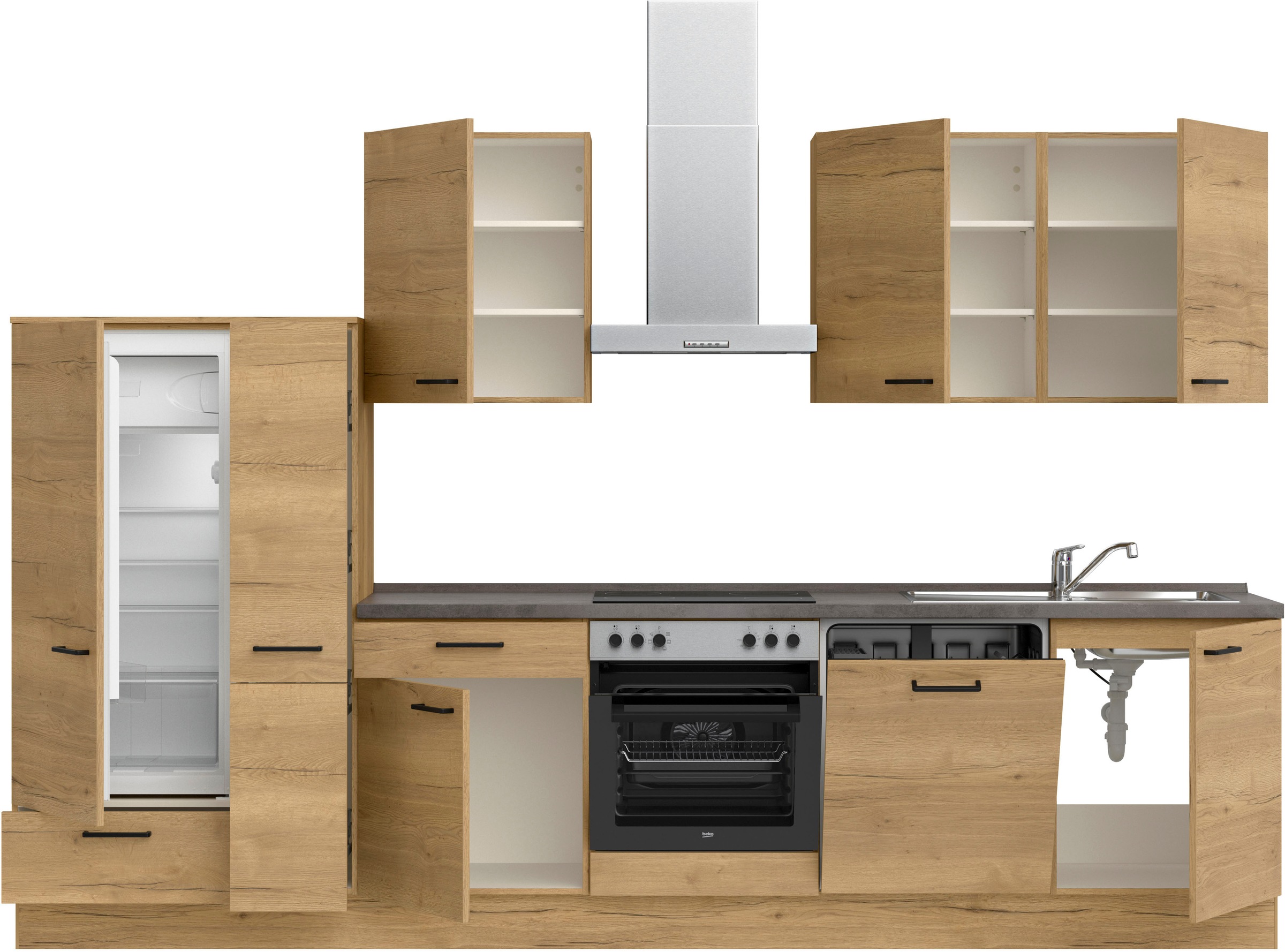 nobilia® Küchenzeile »"Structura I"«, vormontiert, Ausrichtung wählbar, Breite 330 cm, wahlw. mit E-Geräten