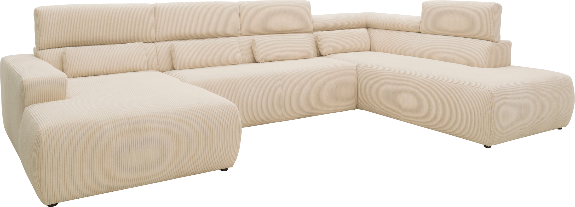 DOMO collection Wohnlandschaft »Brandon viele Bezugsarten, auch in Cord und Leder, incl. Nierenkissen«, mit Kopfteilverstellung, wahlweise Sitztiefenverstellung, U-Form