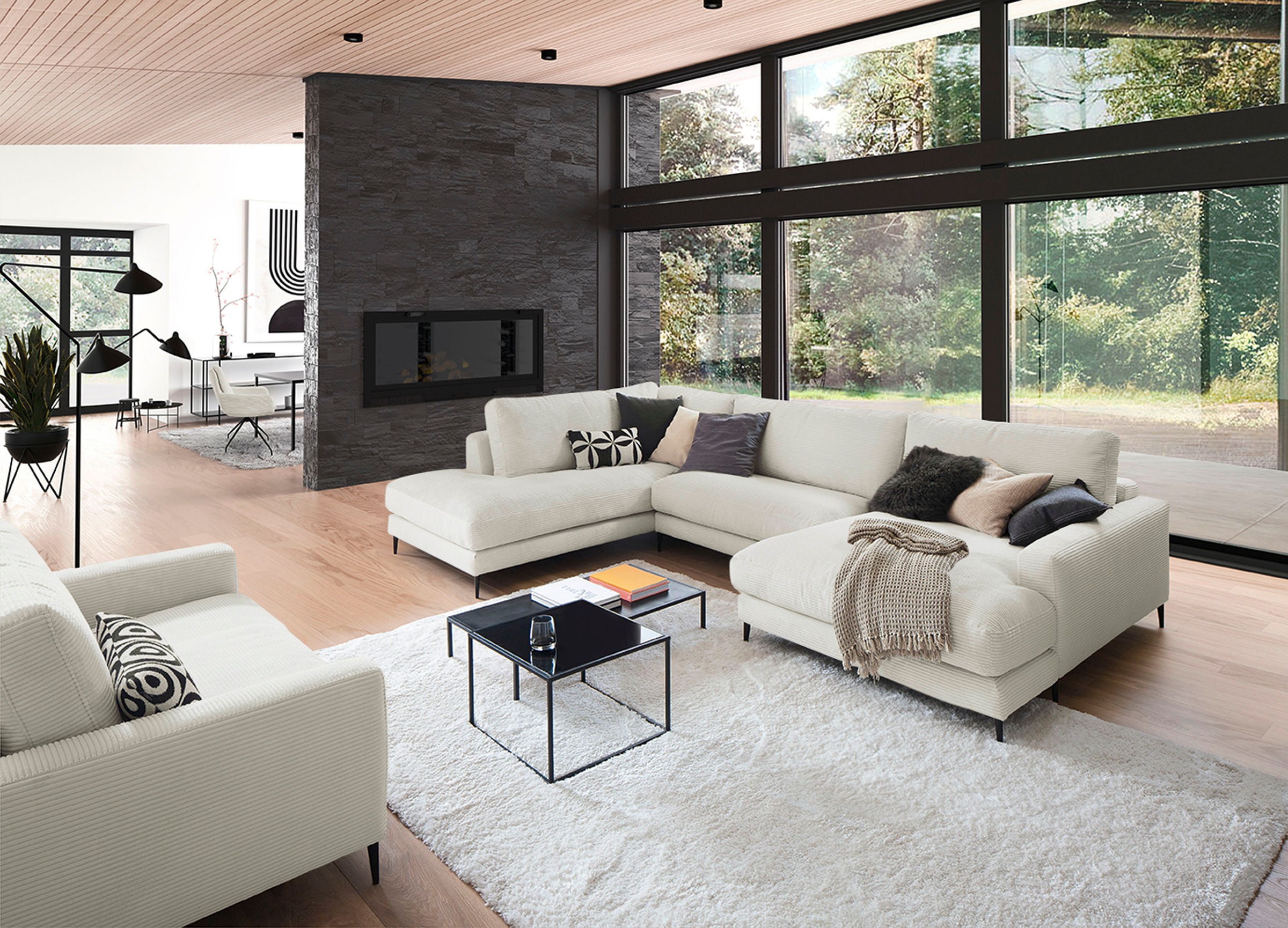 INOSIGN Wohnlandschaft »Downtown XXL B/T/H: 341/223/84 cm Loungemöbel zum Relaxen«, weicher Sitzkomfort, Cord-Bezug, weicher Sitzkomfort U-Form