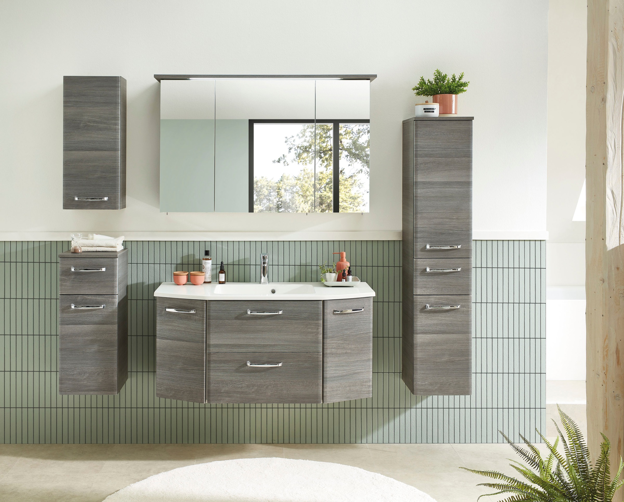 Saphir Badmöbel-Set »Quickset 5-teilig, Mineralmarmor-Waschtisch und LED-Sp günstig online kaufen