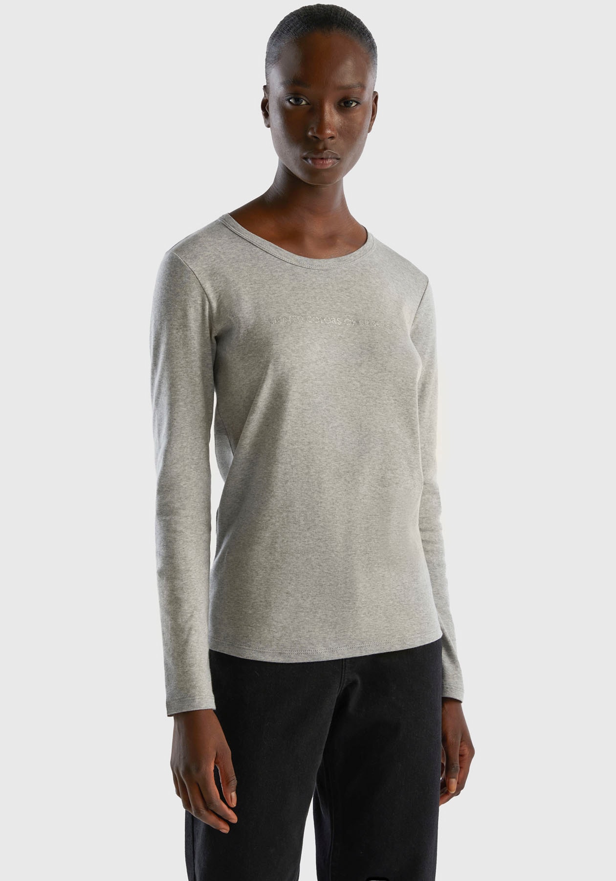 United Colors of Benetton Langarmshirt, mit Glitzer-Print vorn online  kaufen