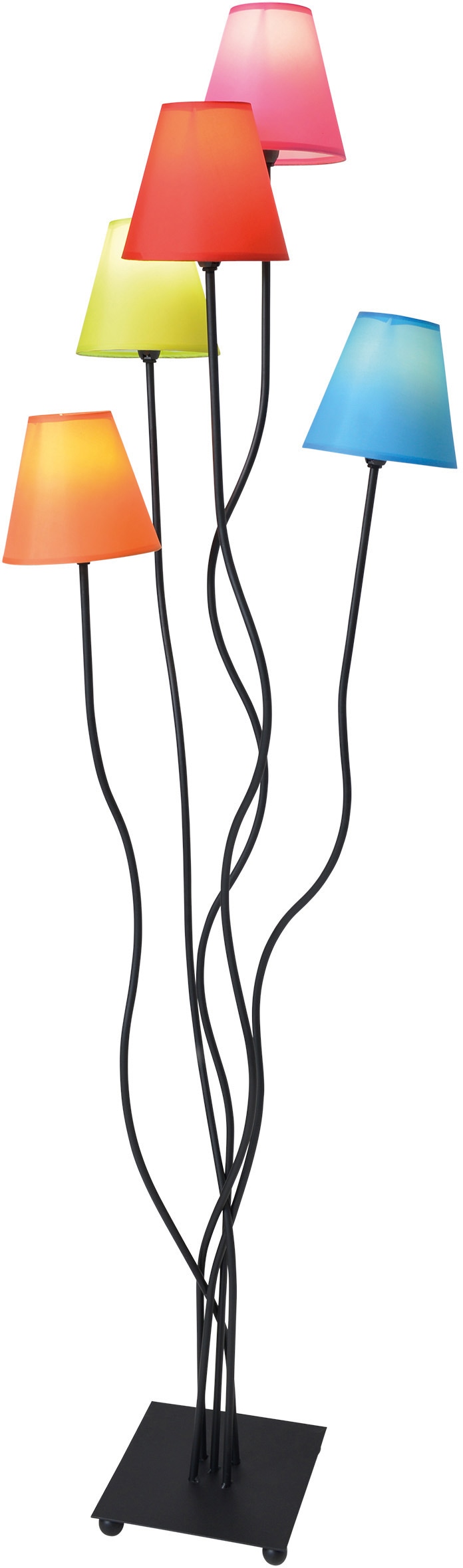 näve Stehlampe »Colori«, 5 flammig, Leuchtmittel E14 | ohne Leuchtmittel, 5flg. bunte Textilschirme orange, grün, pink, blau und rot Höhe 156cm