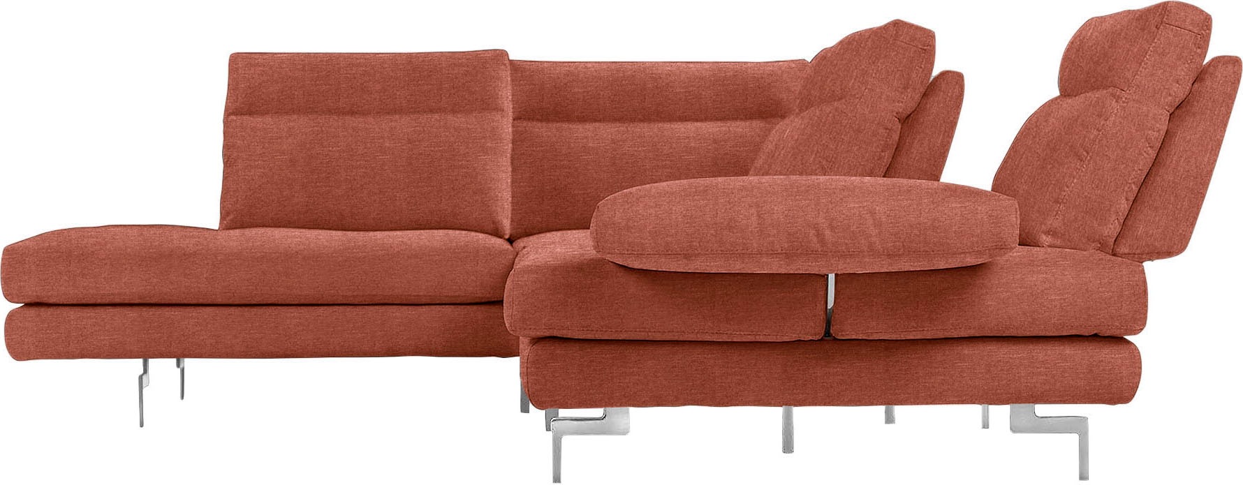 CALIA ITALIA Ecksofa »Toby Wing, L-Form, Multifunktionssofa, bequem und edel«, Sitztiefenverstellung und Armteilfunktion, Füße chrom glänzend